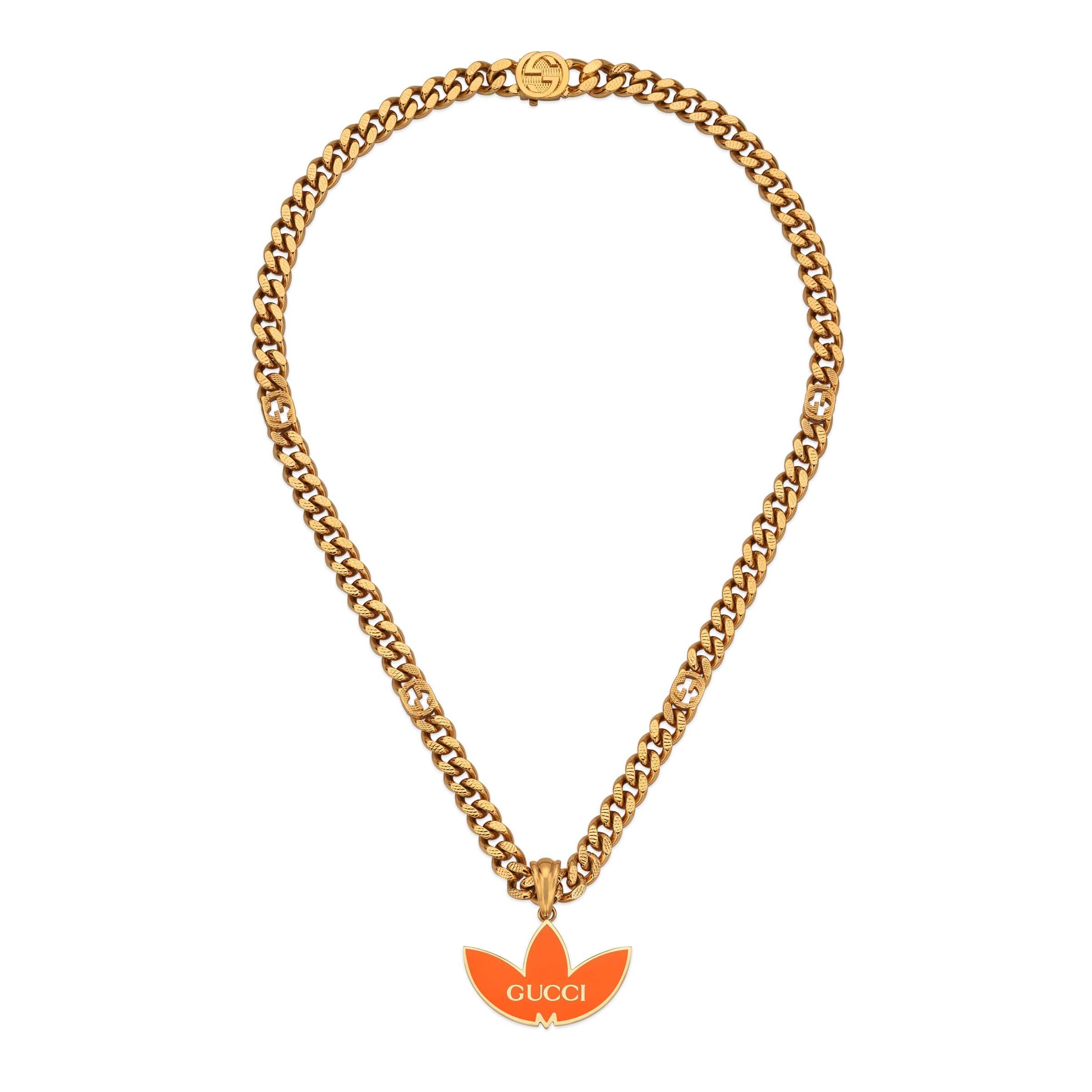 Gucci Adidas X Gourmette Necklace With Trefoil Pendant in Brown | Lyst