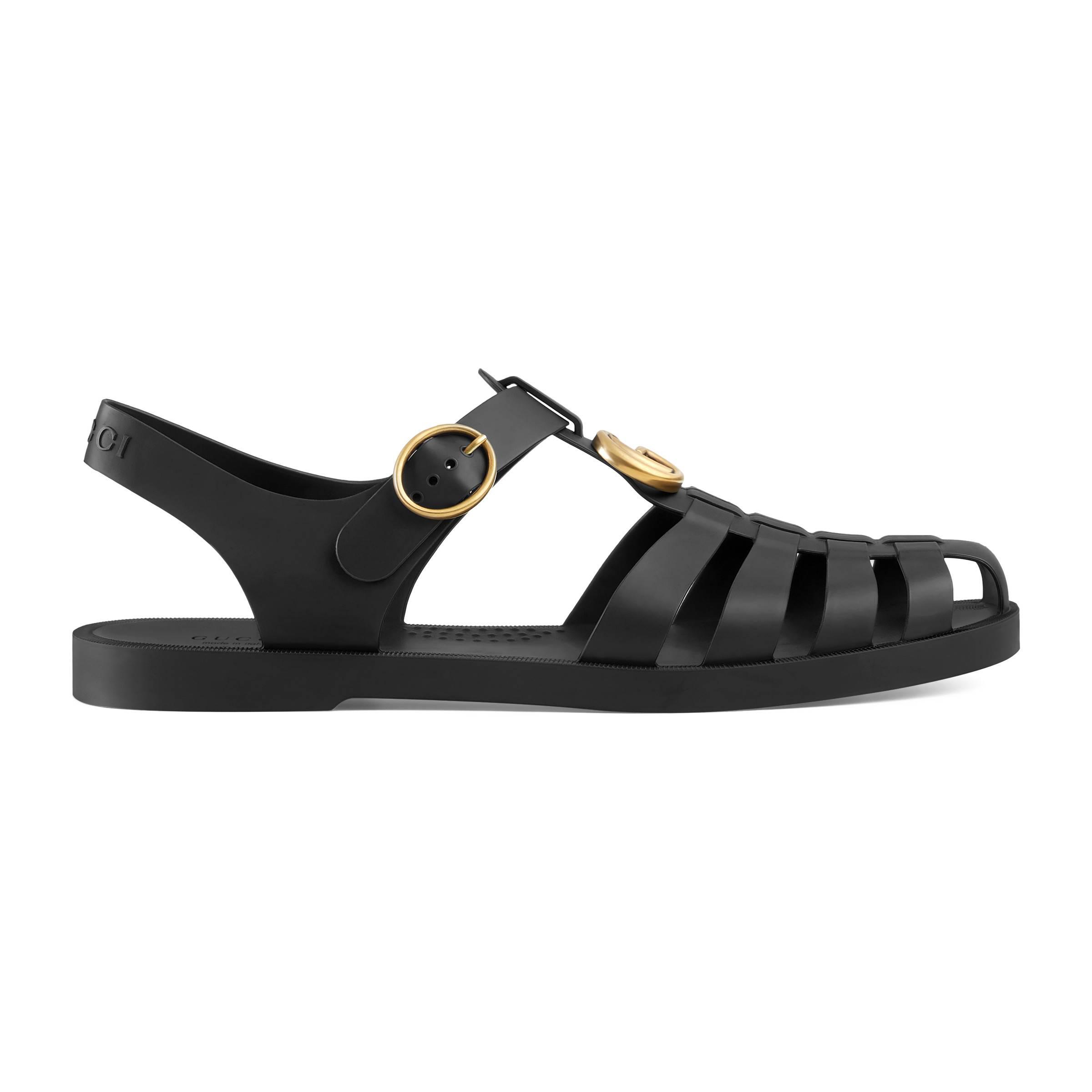 Gucci Rubber Buckle Strap Sandal in Black for Men Lyst