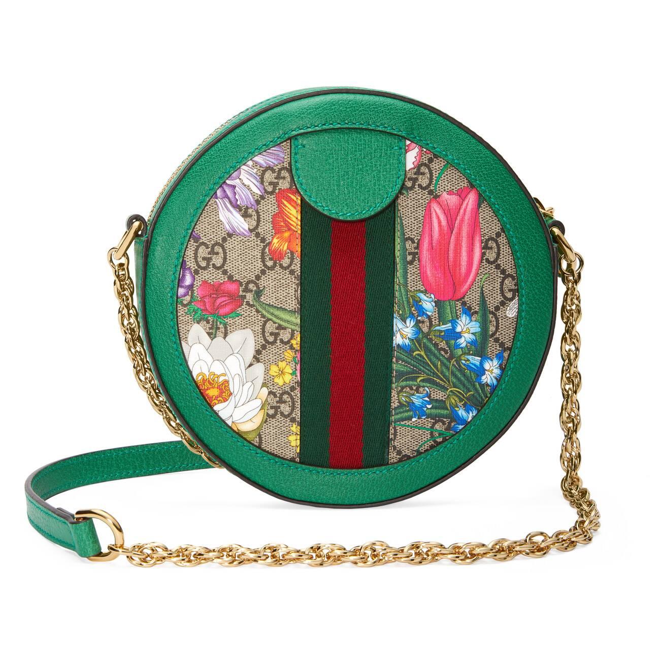 Gucci Leather Online Exclusive Ophidia GG Flora Mini Round Shoulder Bag in  Green | Lyst