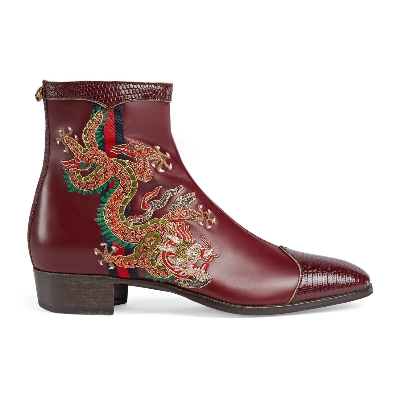 Gucci Leather Boot With Dragon for Men | Lyst