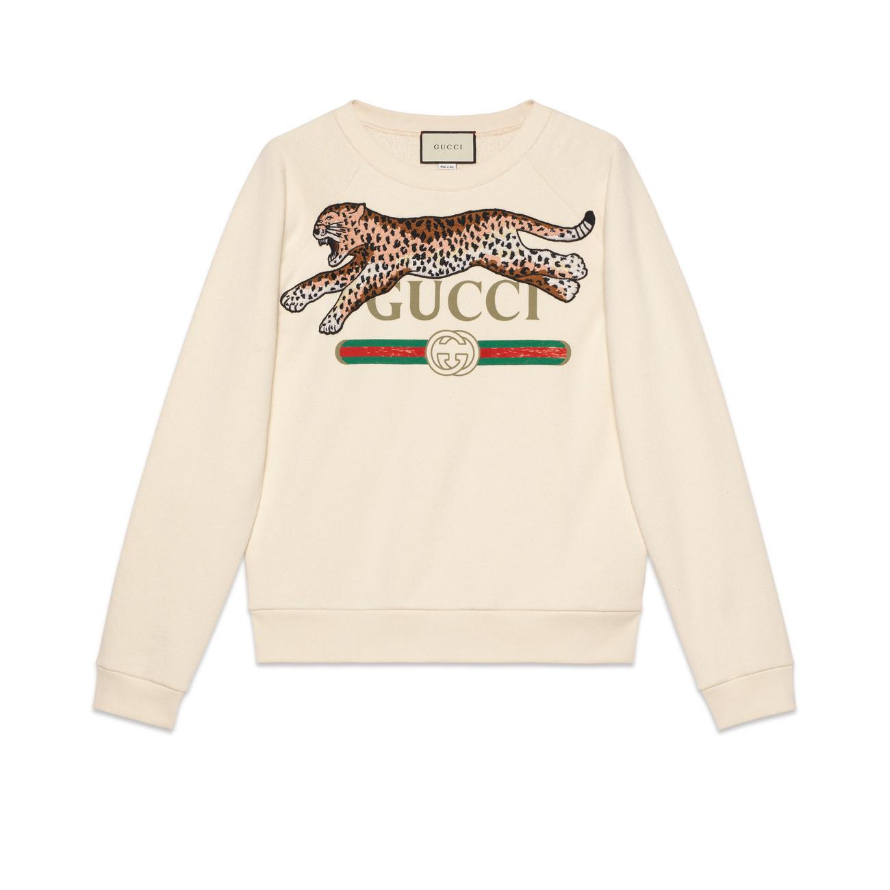 Gucci Logo Sweatshirt With Leopard in White for Men | Lyst