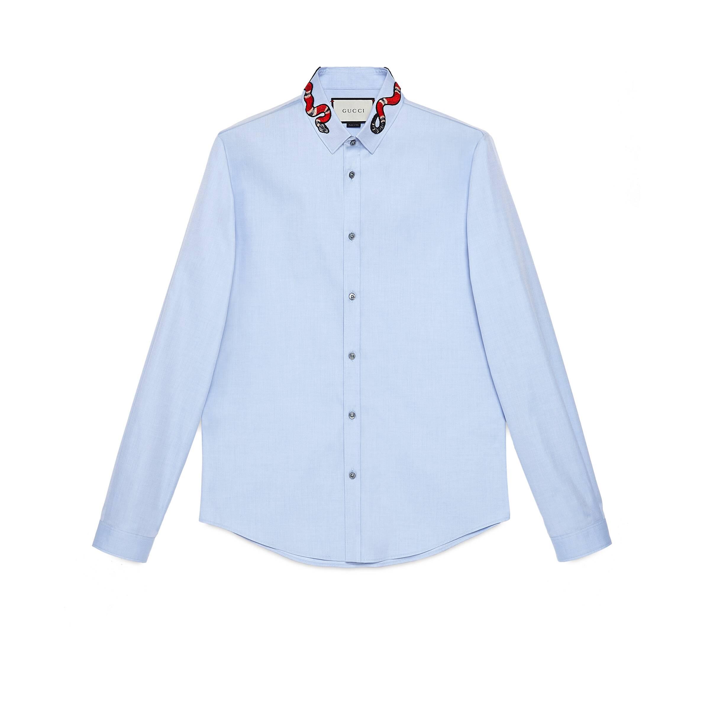 Gucci Duke Appliquéd Cotton Oxford Shirt in Light Blue (Blue) for Men ...