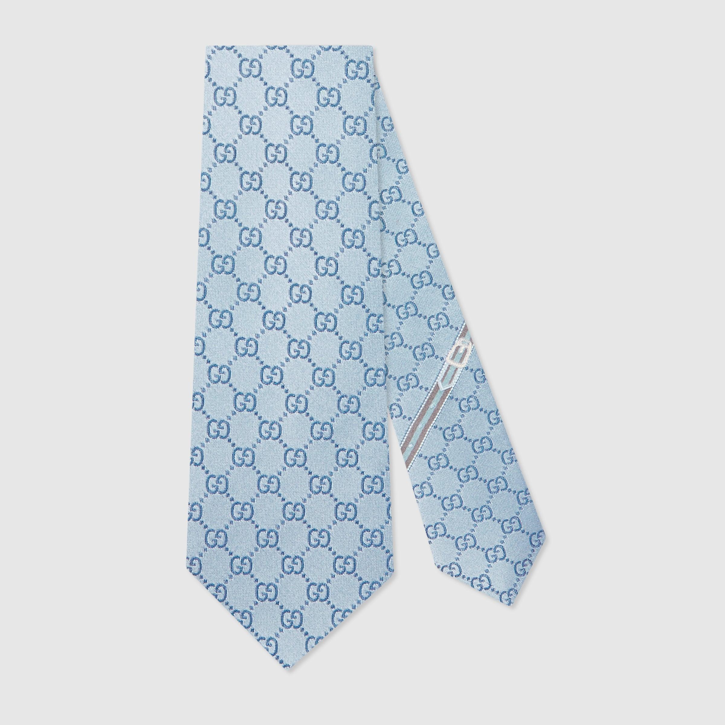 Blue GG-jacquard silk bow tie, Gucci