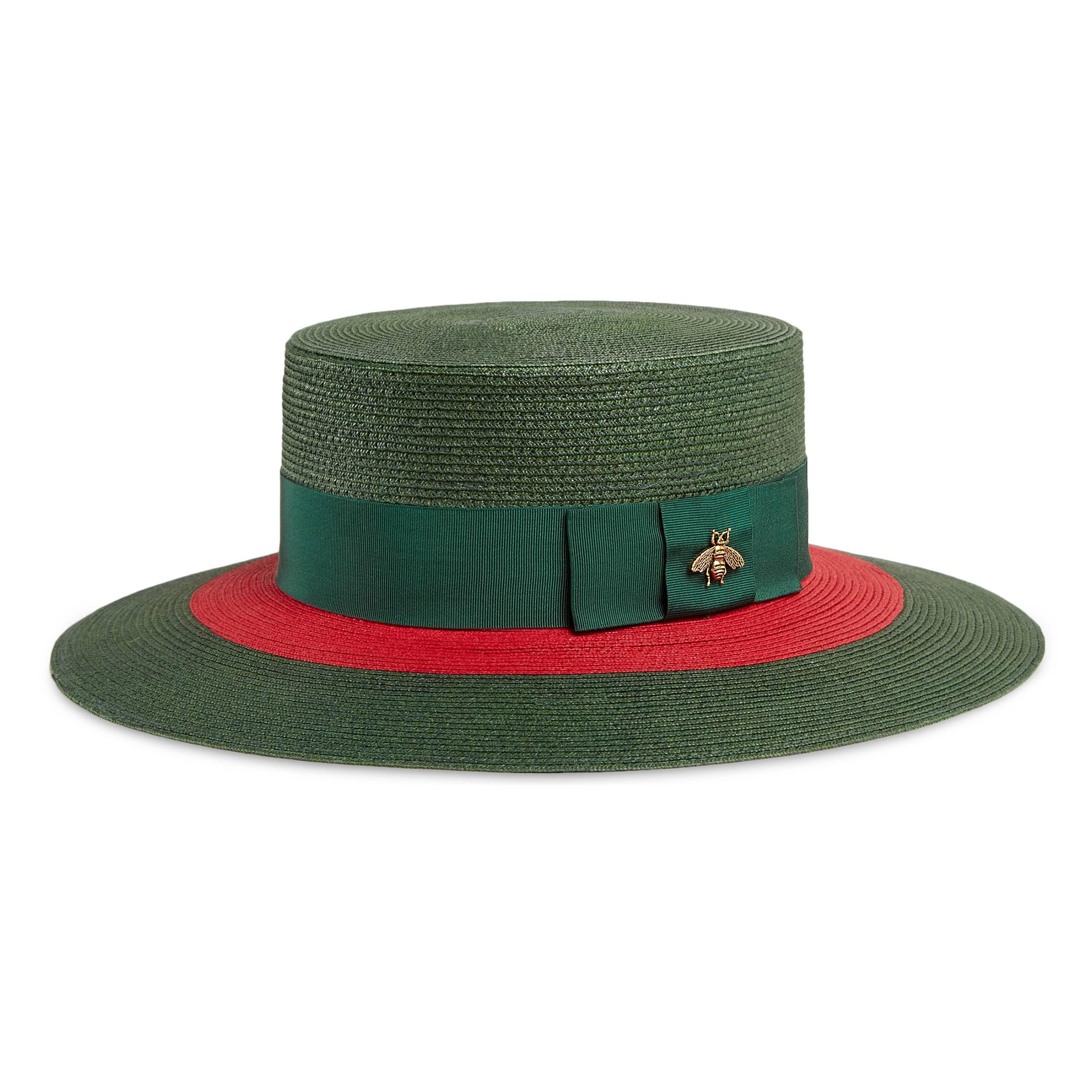 Gucci Web Straw Hat in Green | Lyst