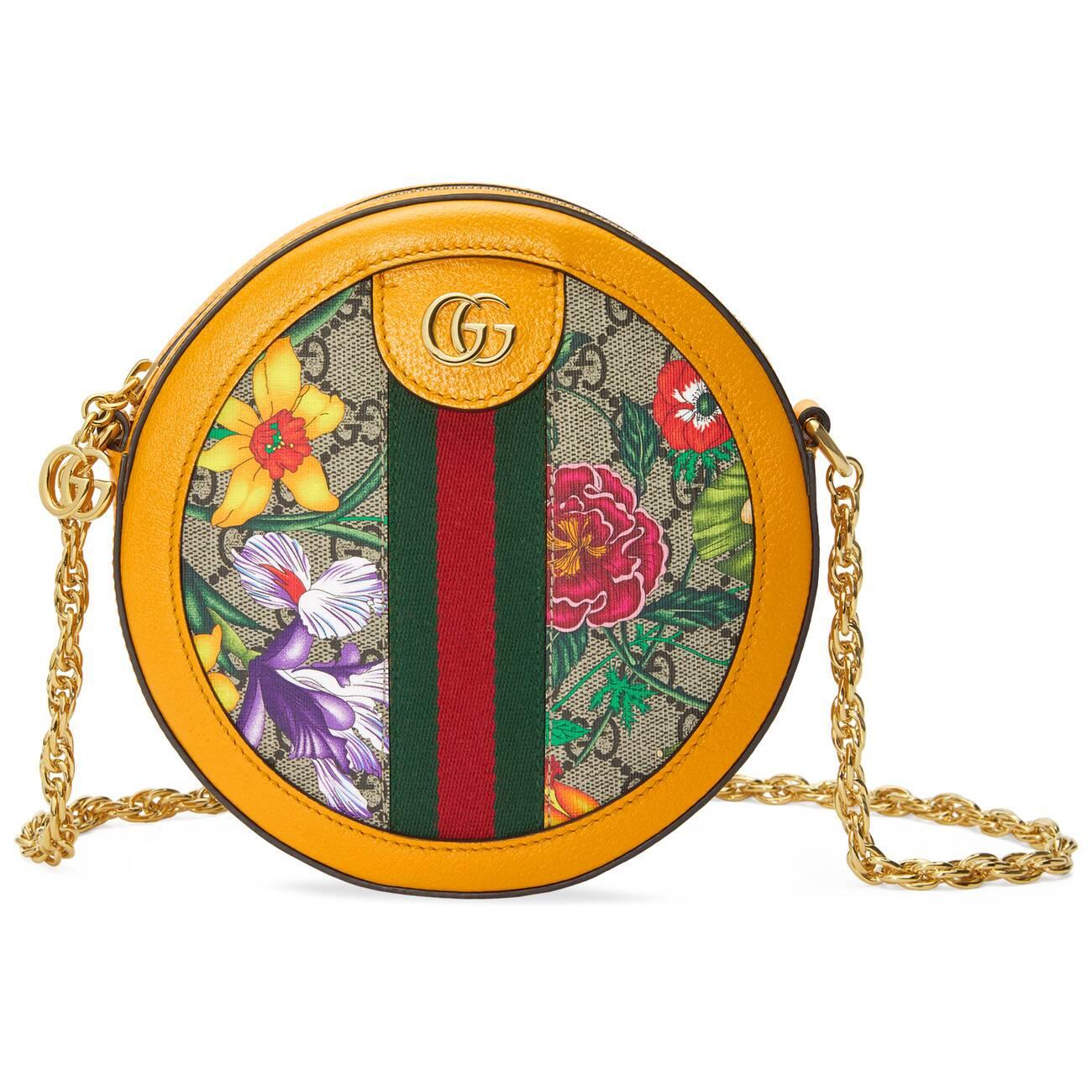 Gucci Ophidia GG Flora Mini Round Shoulder Bag in Yellow | Lyst