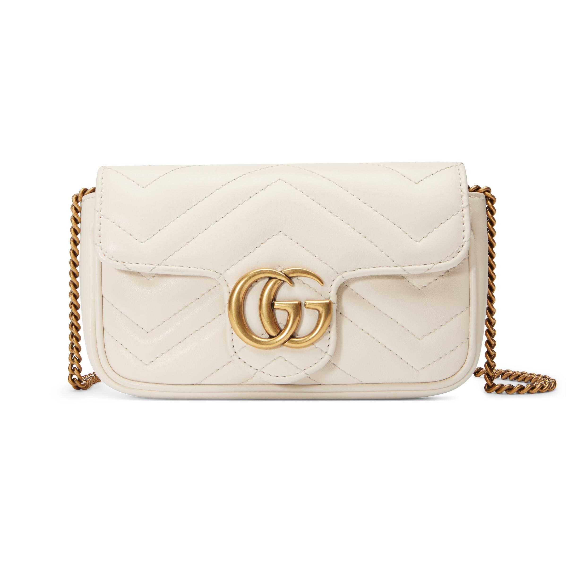 Gucci GG Marmont Matelassé Leather Super Mini Bag in White - Lyst