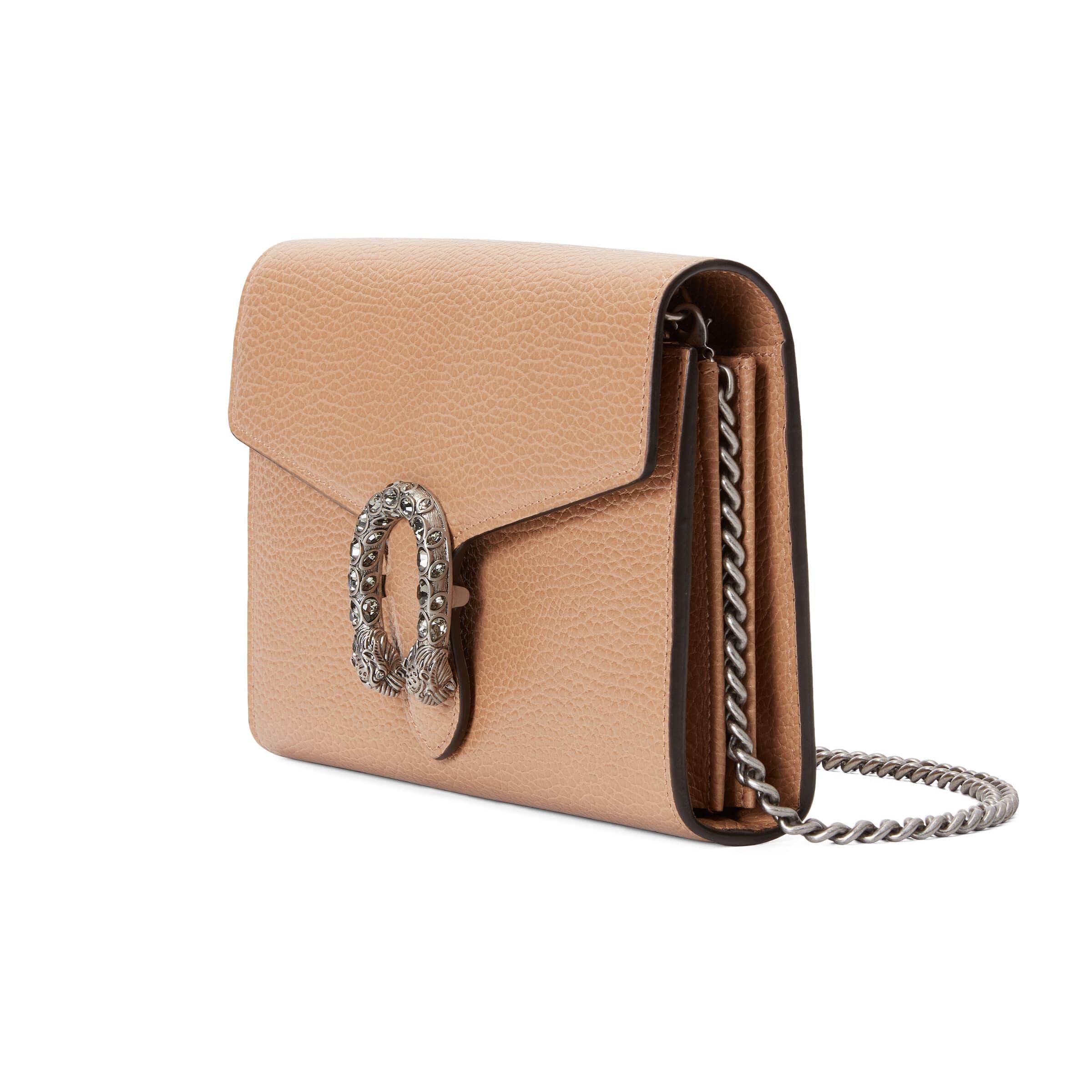Gucci Dionysus Mini Leather Chain Wallet in Natural | Lyst