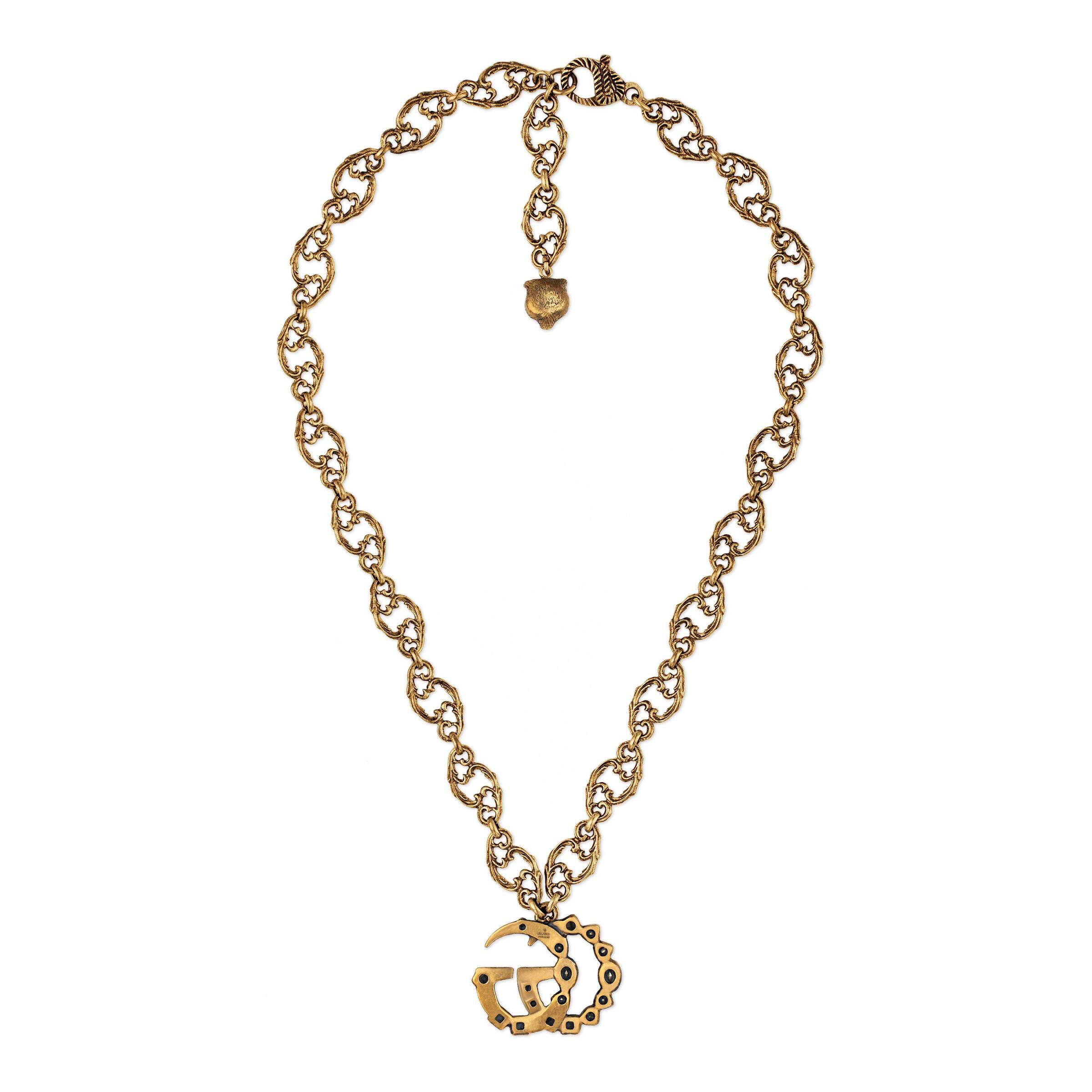 Gucci double sale g crystal necklace