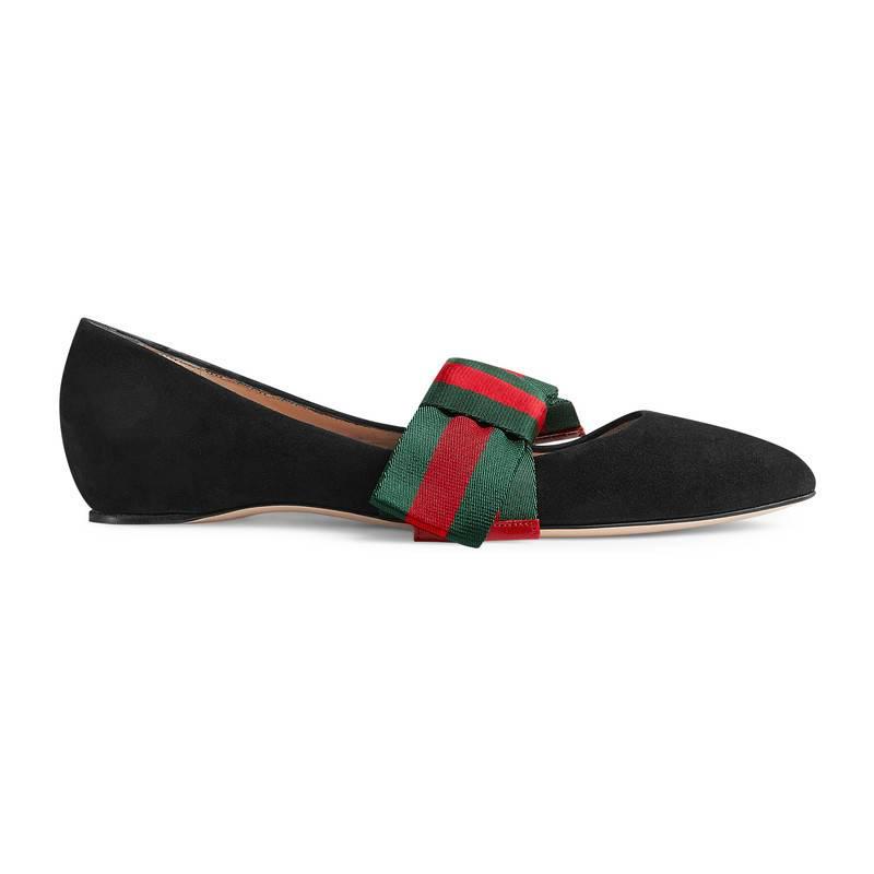 gucci flat bow suede mule
