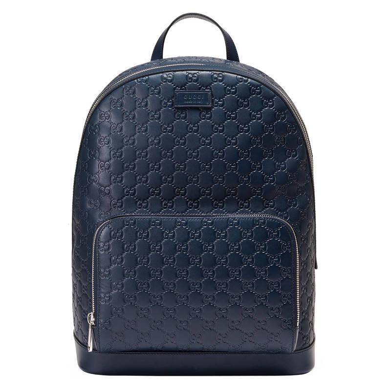 Gucci Signature Leather Backpack in Blue for Men | Lyst