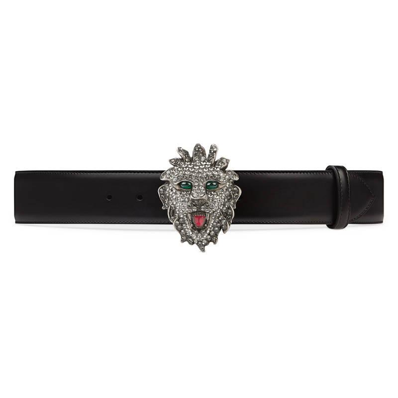 Gucci Leather Belt With Lion Head Buckle in Black for Men - Lyst