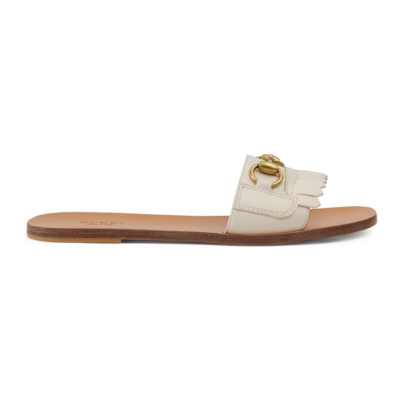fringe leather horsebit slide