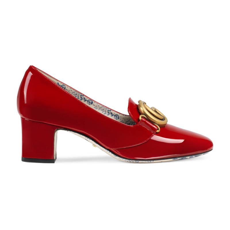 Gucci Patent Leather Mid-heel Pumps With Double G in Red | Lyst