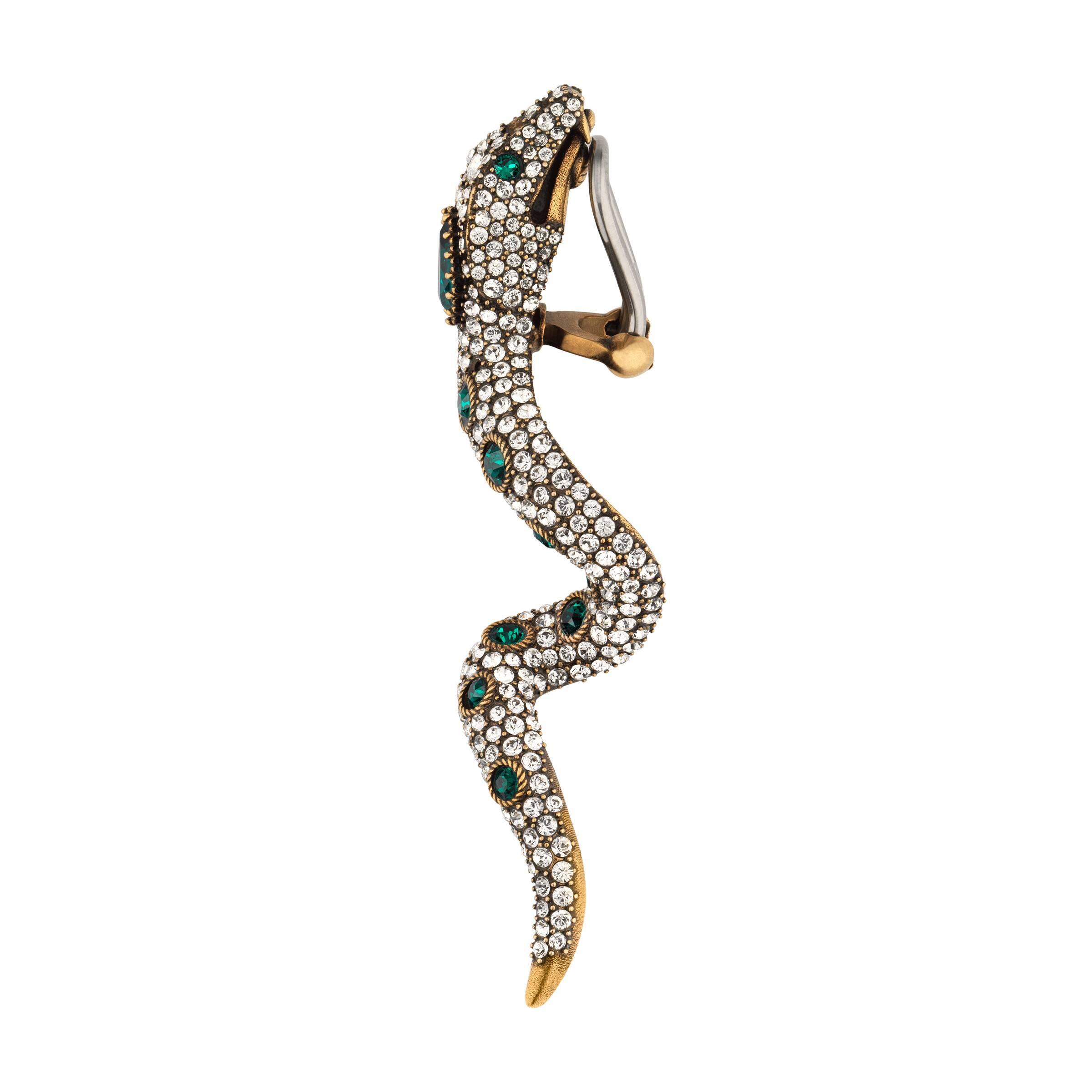 Gucci Snake Earrings With Crystals in Green | Lyst