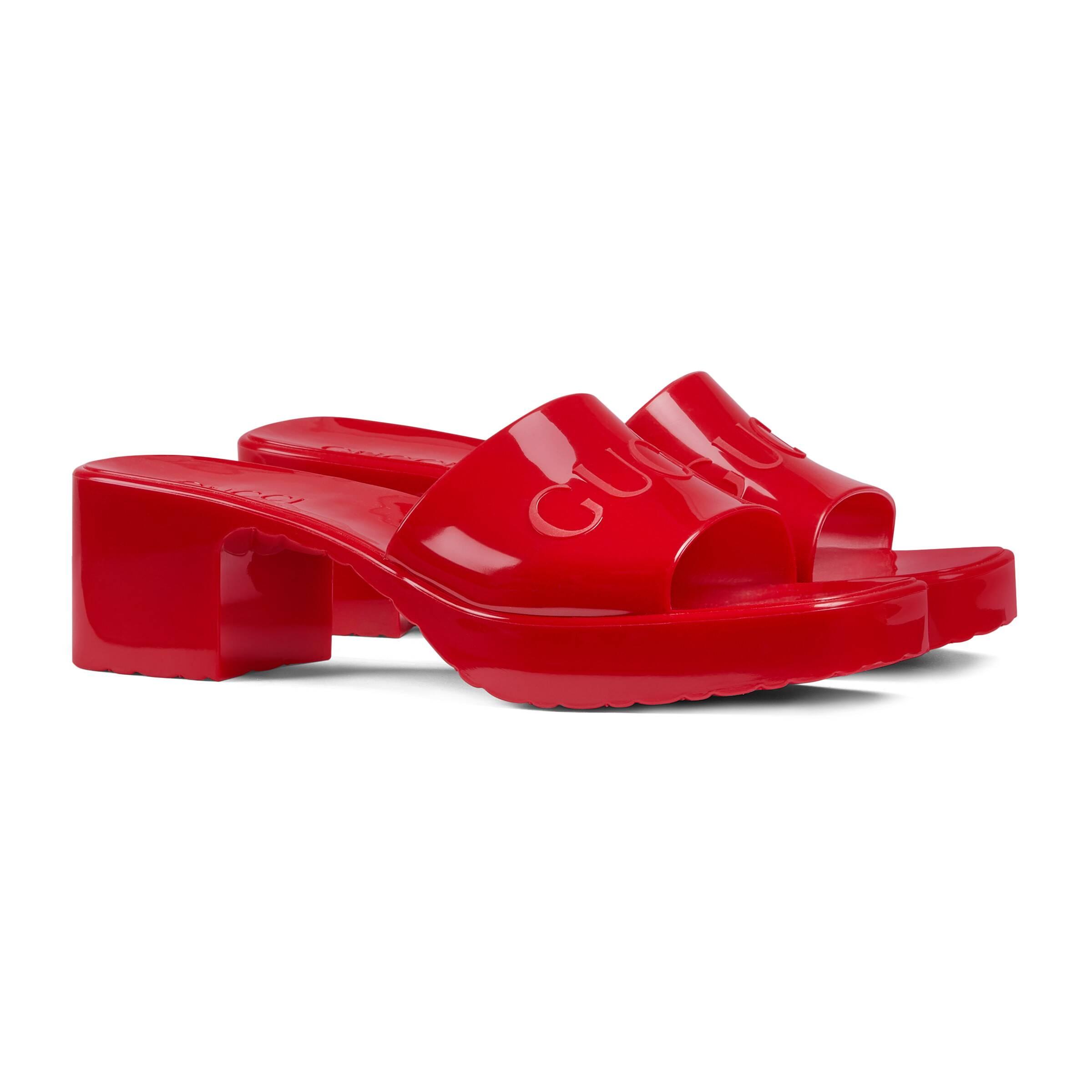 Gucci Slide Sandal With Logo in Red | Lyst