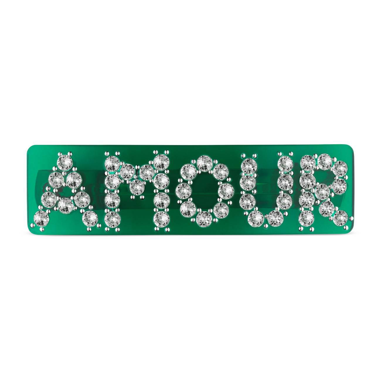 Gucci Crystal Amour Single Hair Barrette in Green | Lyst