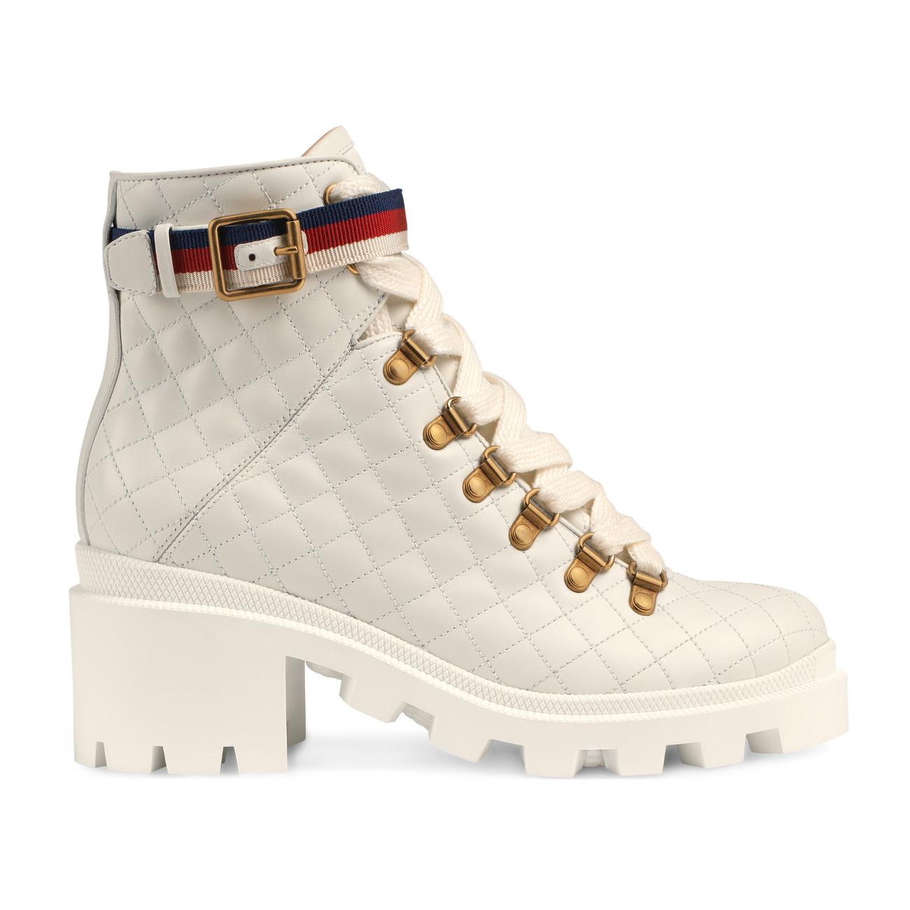 Gucci Quilted Leather Ankle Boot With Belt in White | Lyst