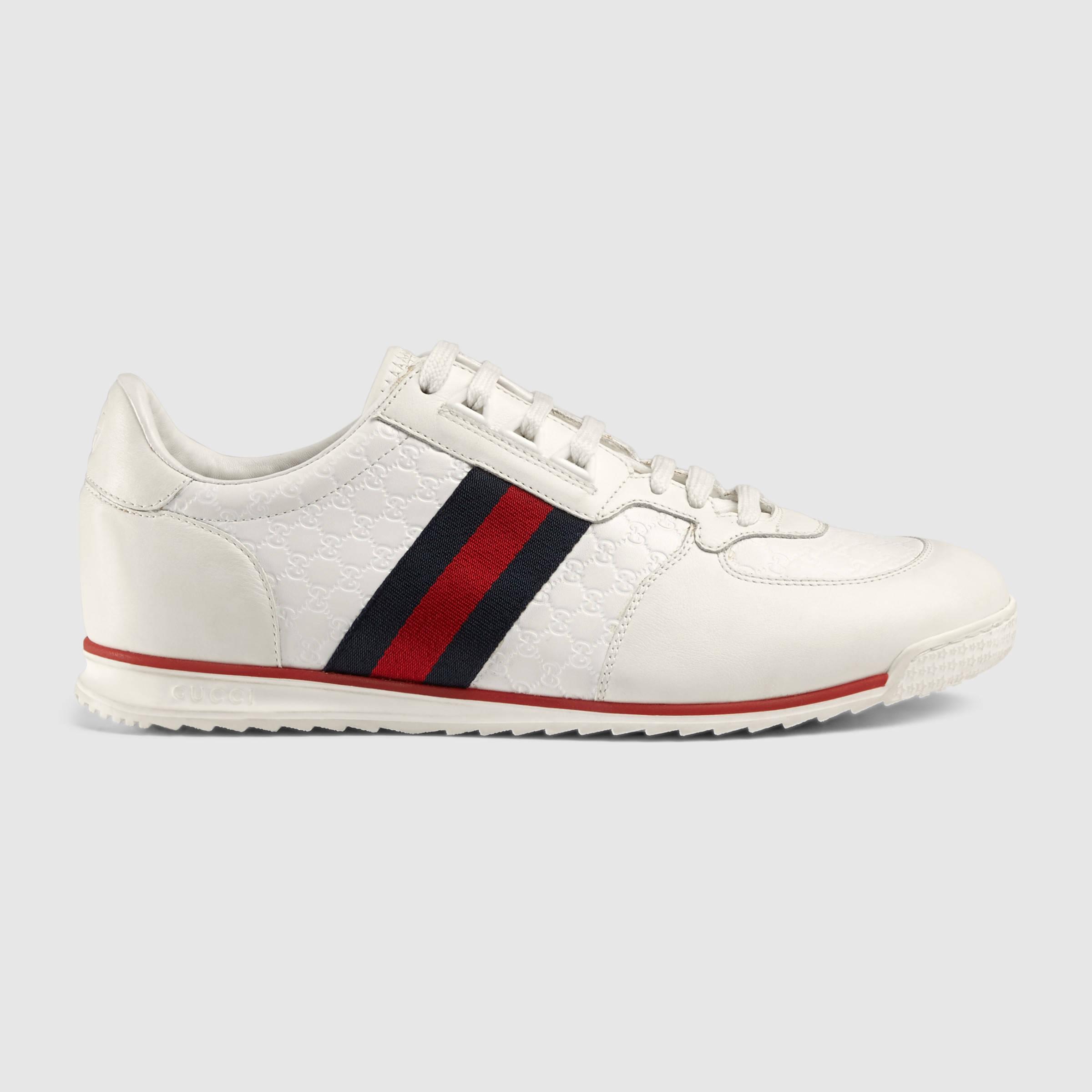 Lyst - Gucci Leather Sneaker With Web in White for Men