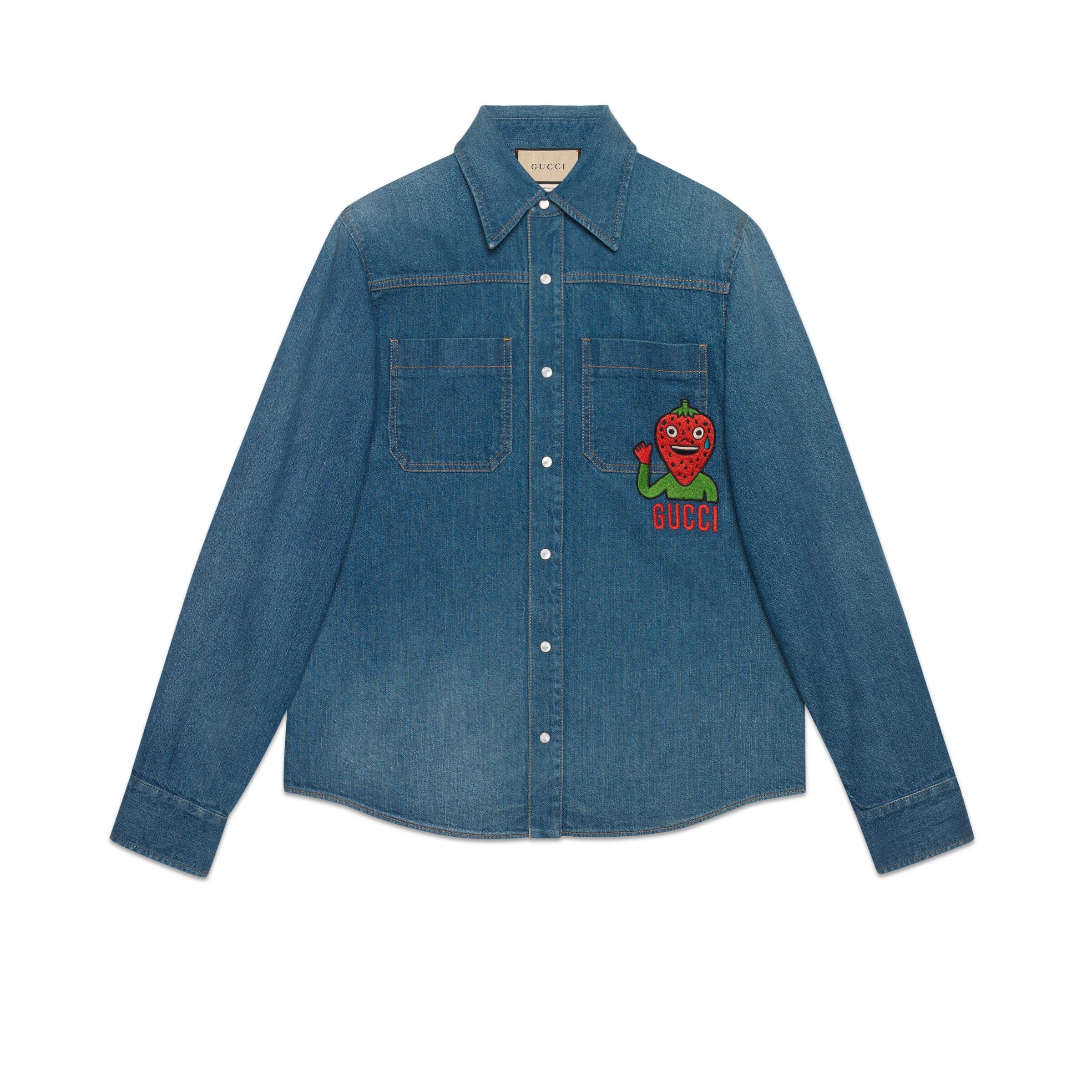 Gucci Denim Shirt With Patch in Blue for Men | Lyst