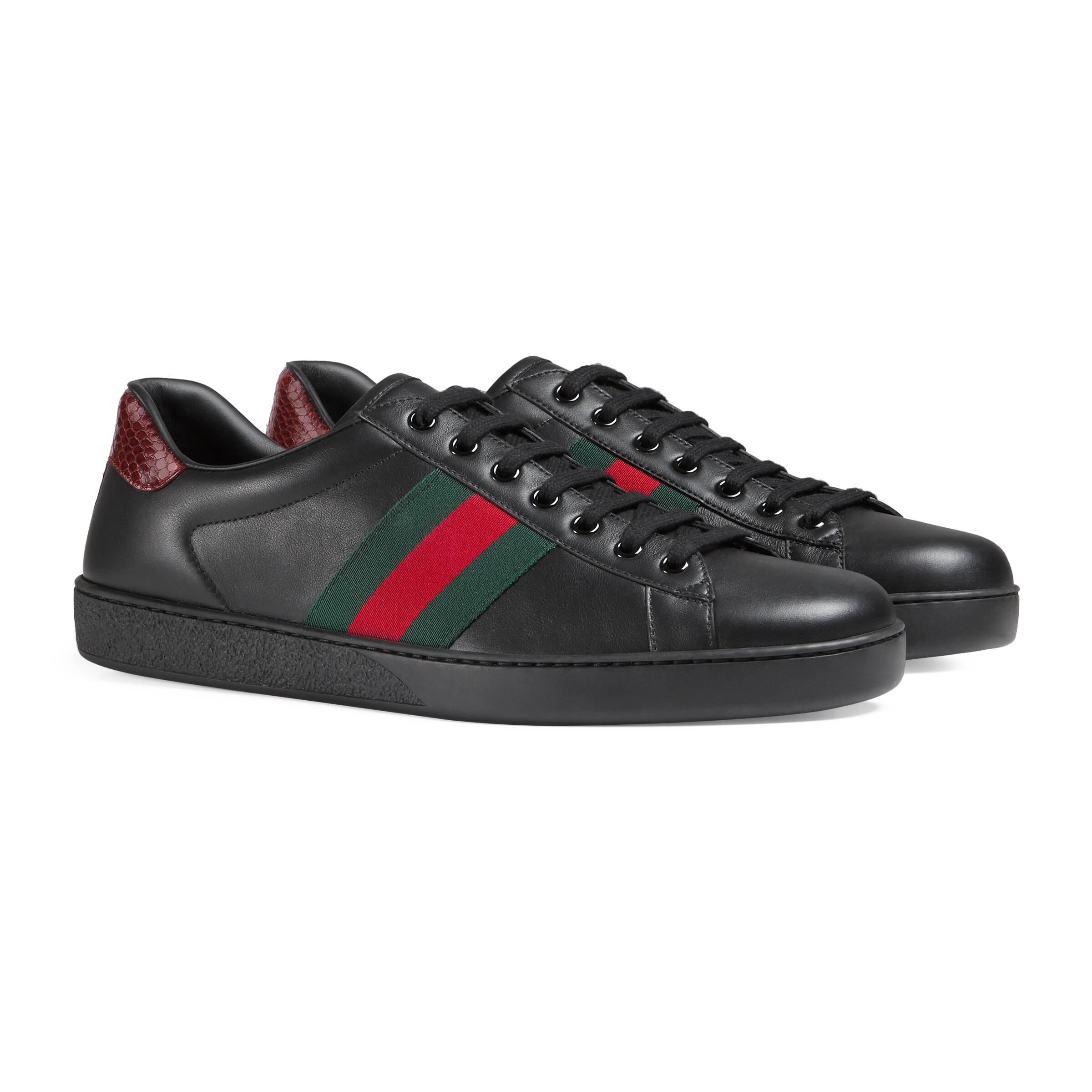 Gucci Leather Ace Embroidered Low-top Sneaker in Black - Lyst
