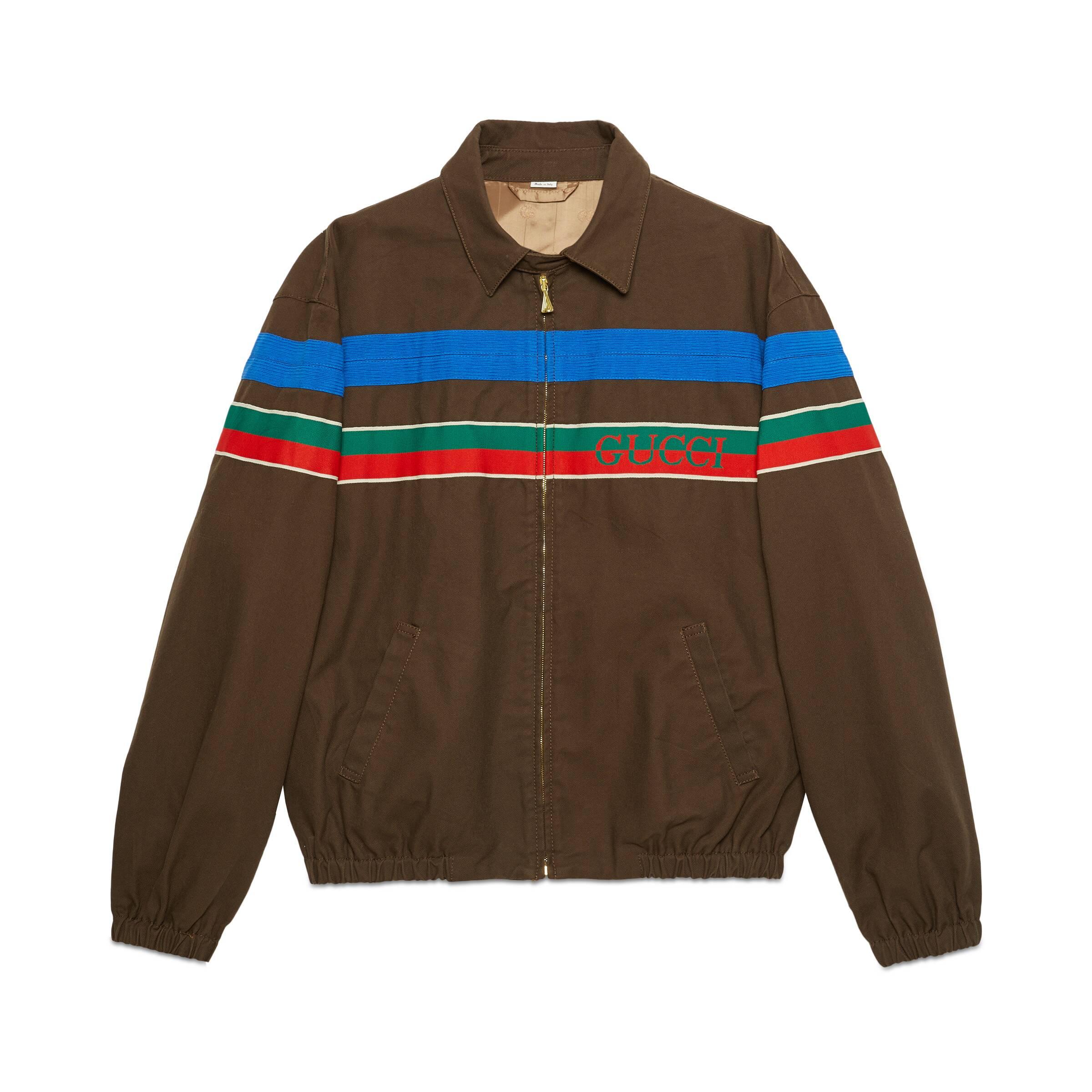 Gucci Cotton Zip-up Jacket With Stripe in Brown for Men - Lyst