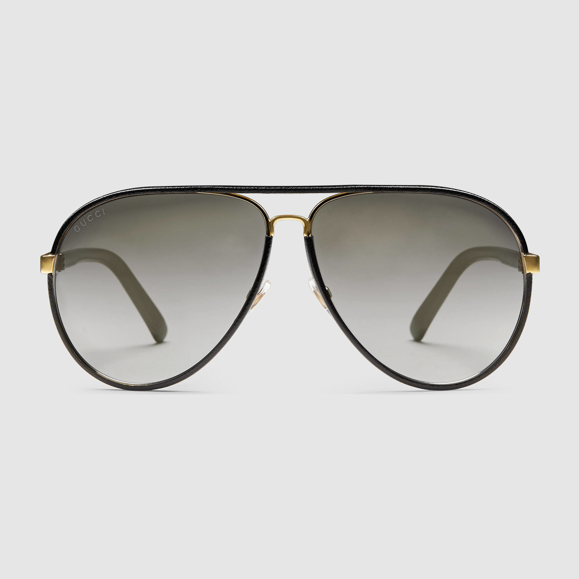 Gucci Leather Aviator Sunglasses in Black for Men | Lyst