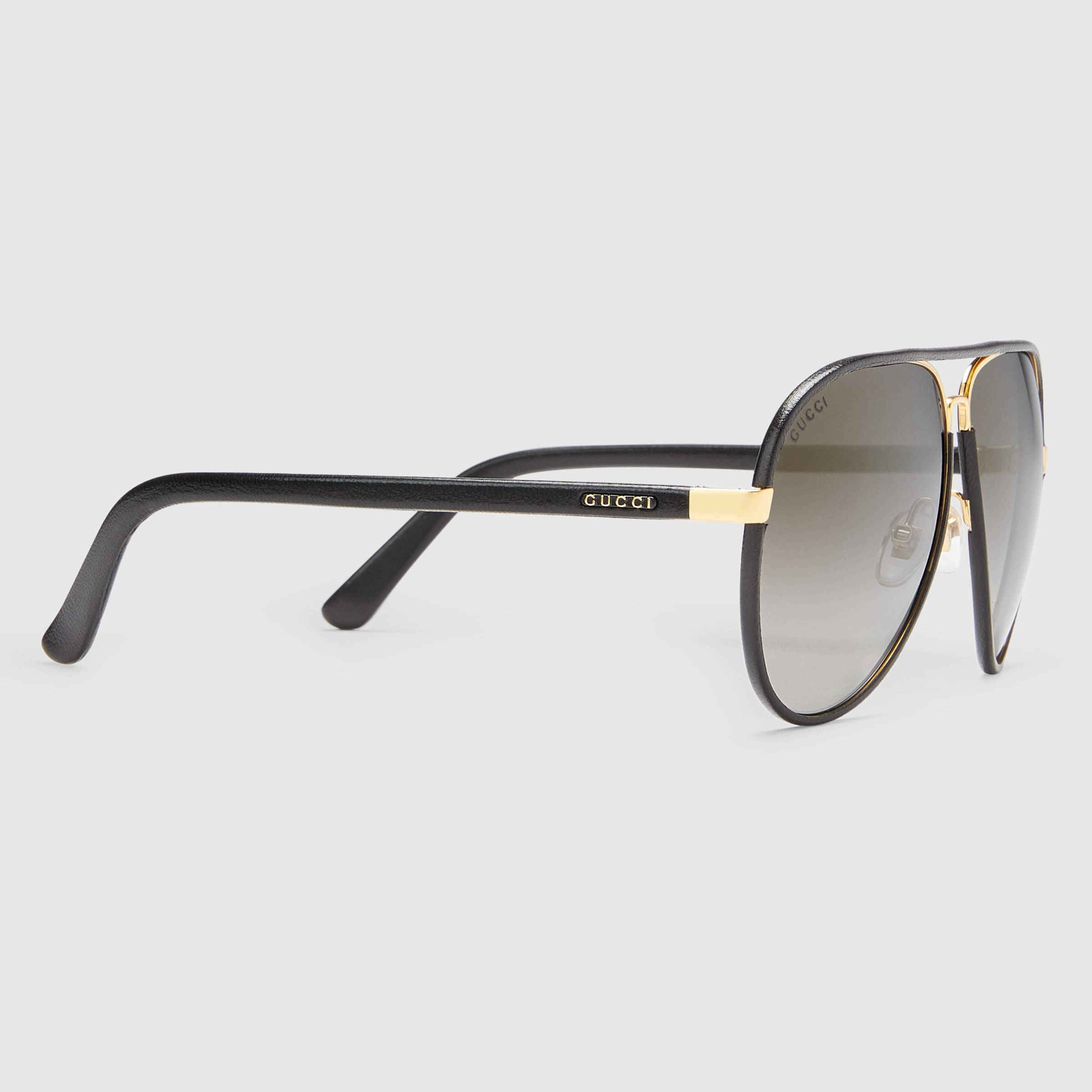 Gucci Leather Aviator Sunglasses in Black for Men | Lyst