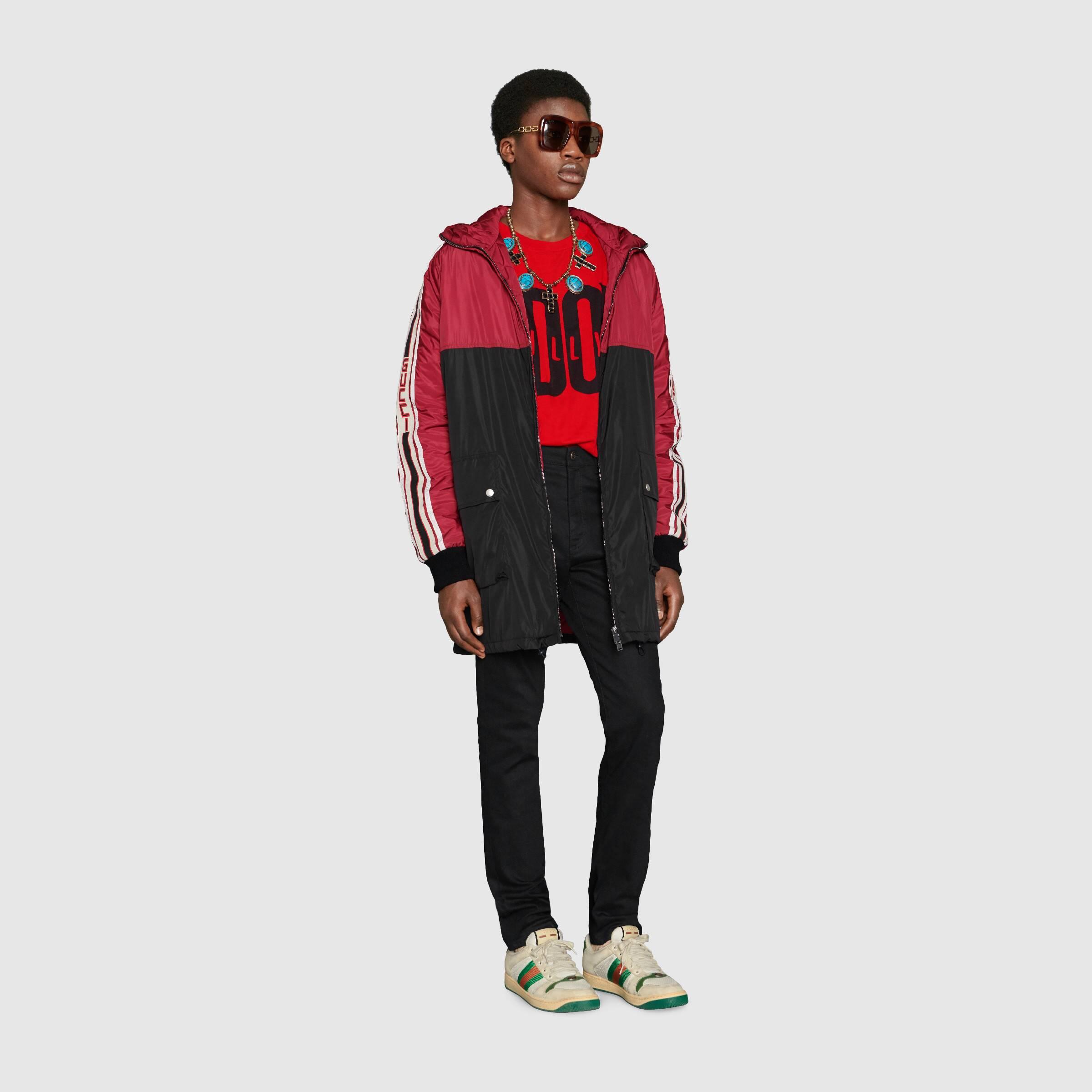 nylon coat with gucci stripe