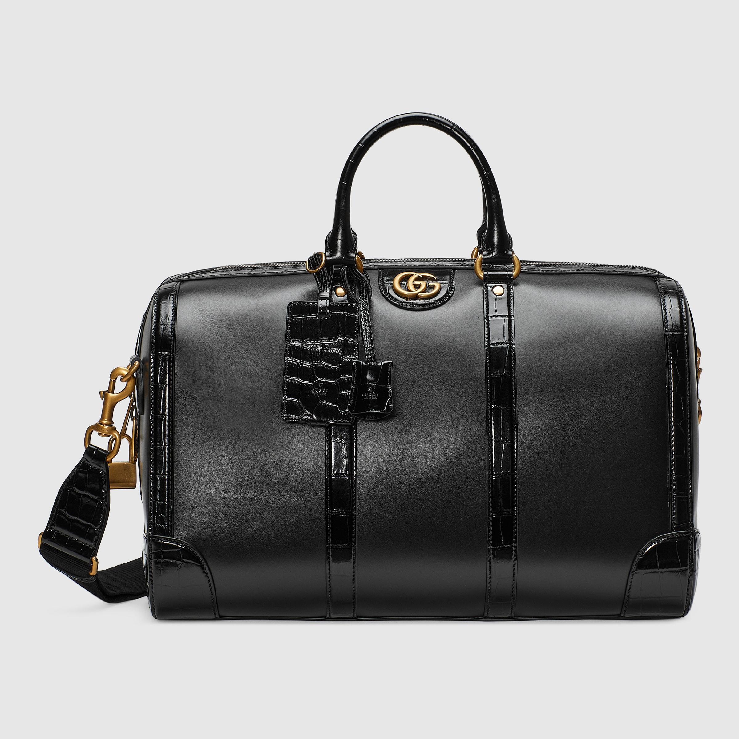 Gucci Double G Leather Duffle Bag - Black
