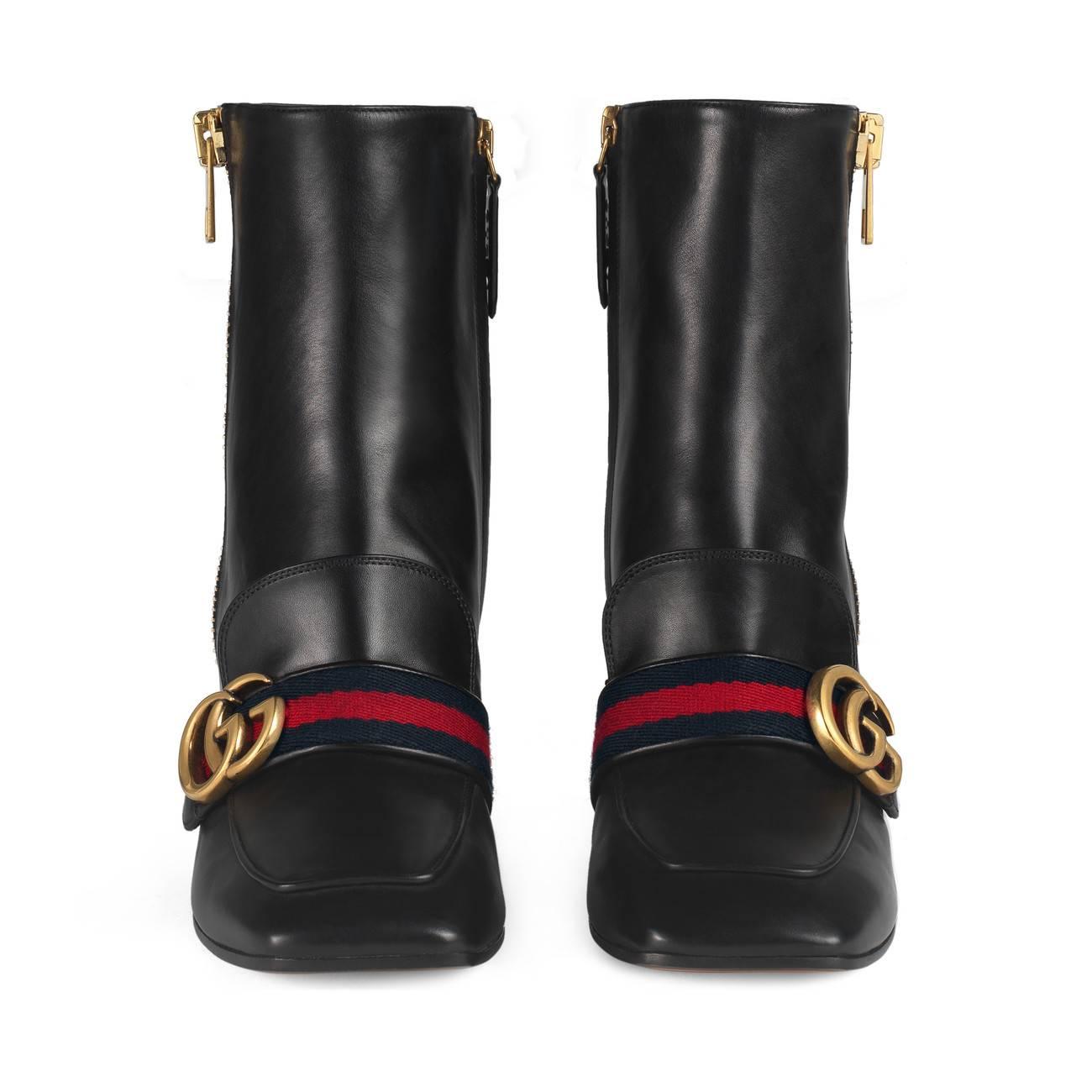 Gucci Leather Midheel Ankle Boot in Black Leather (Black