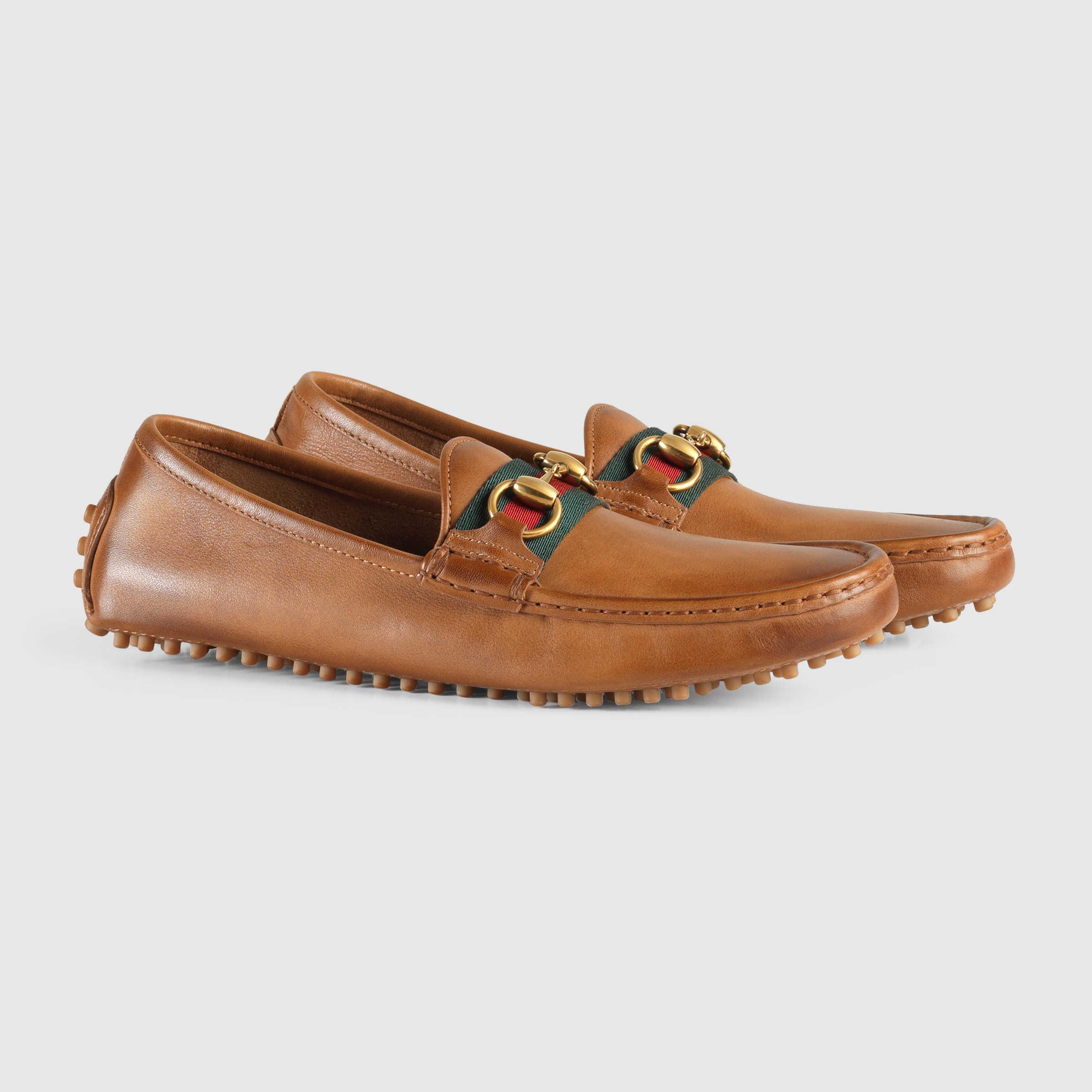 Gucci Horsebit Leather Driver Moccasins in Brown | Lyst