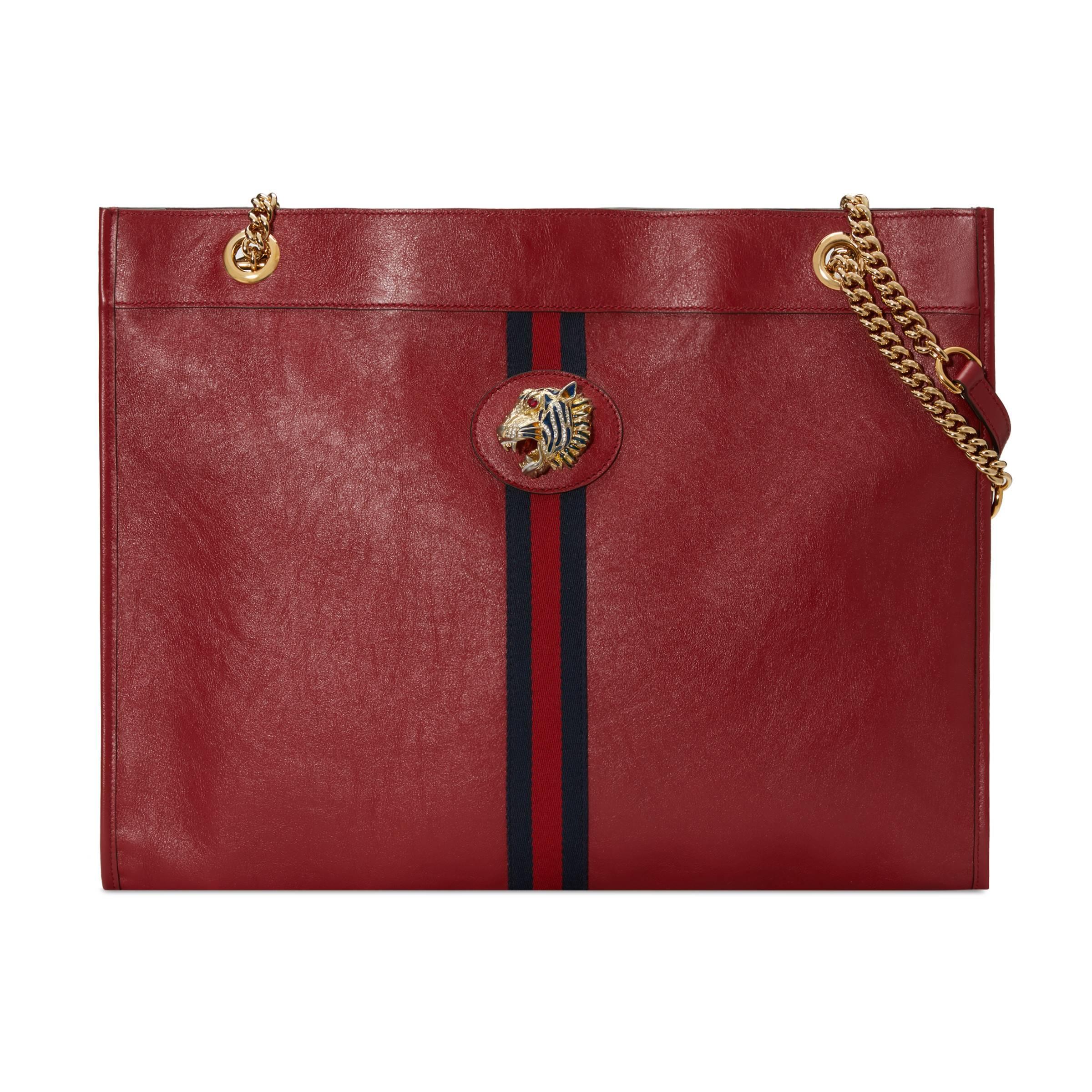 Gucci Leather Rajah Large Tote in Red | Lyst
