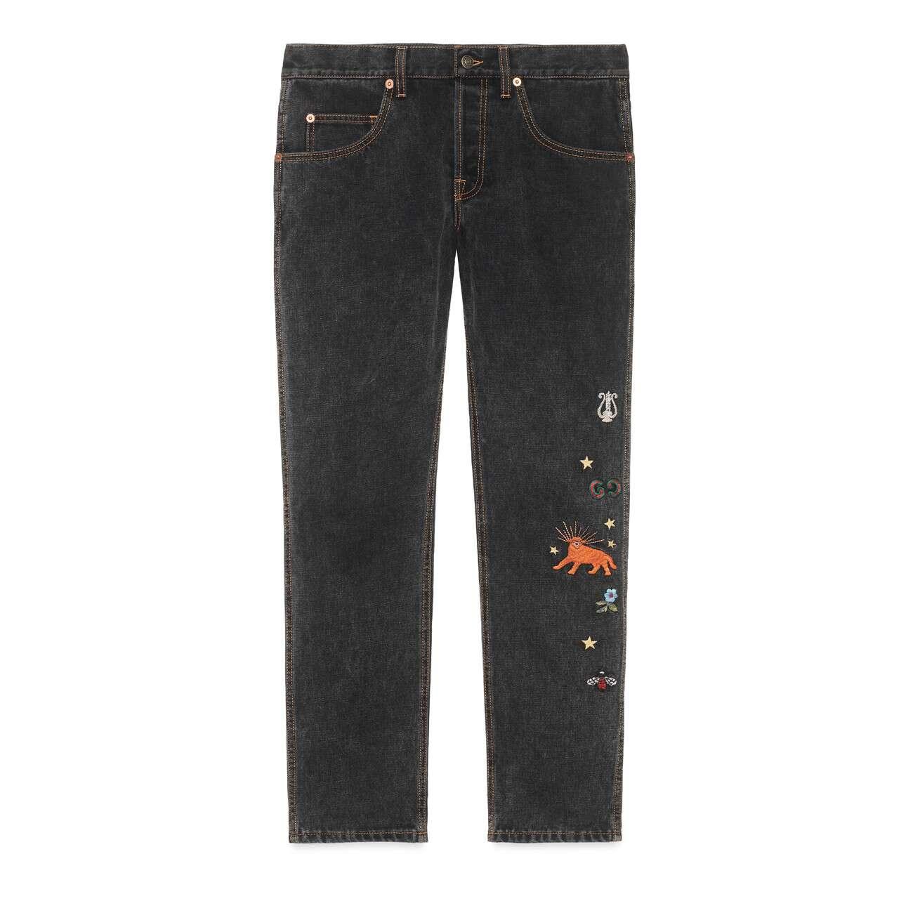 Gucci Embroidered Tapered Denim Pant in Black for Men - Lyst