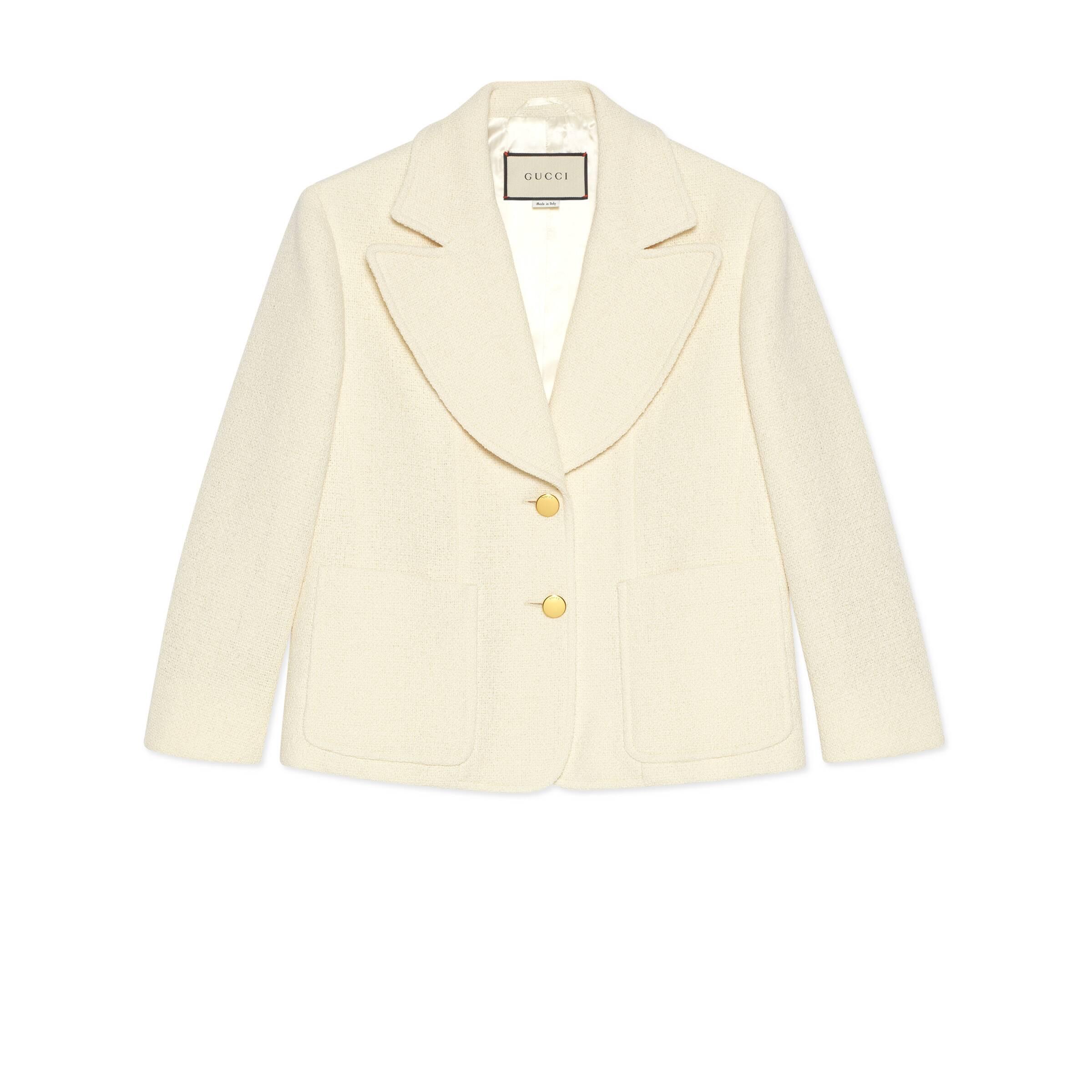 Gucci Retro Inspired Tweed Jacket in White | Lyst