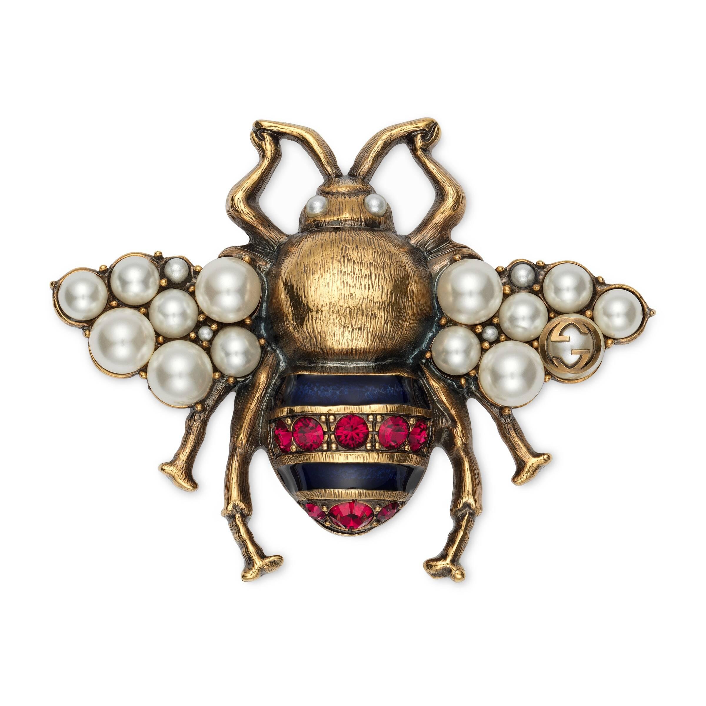 Spilla ape con cristalli e perle di Gucci in Metallizzato | Lyst