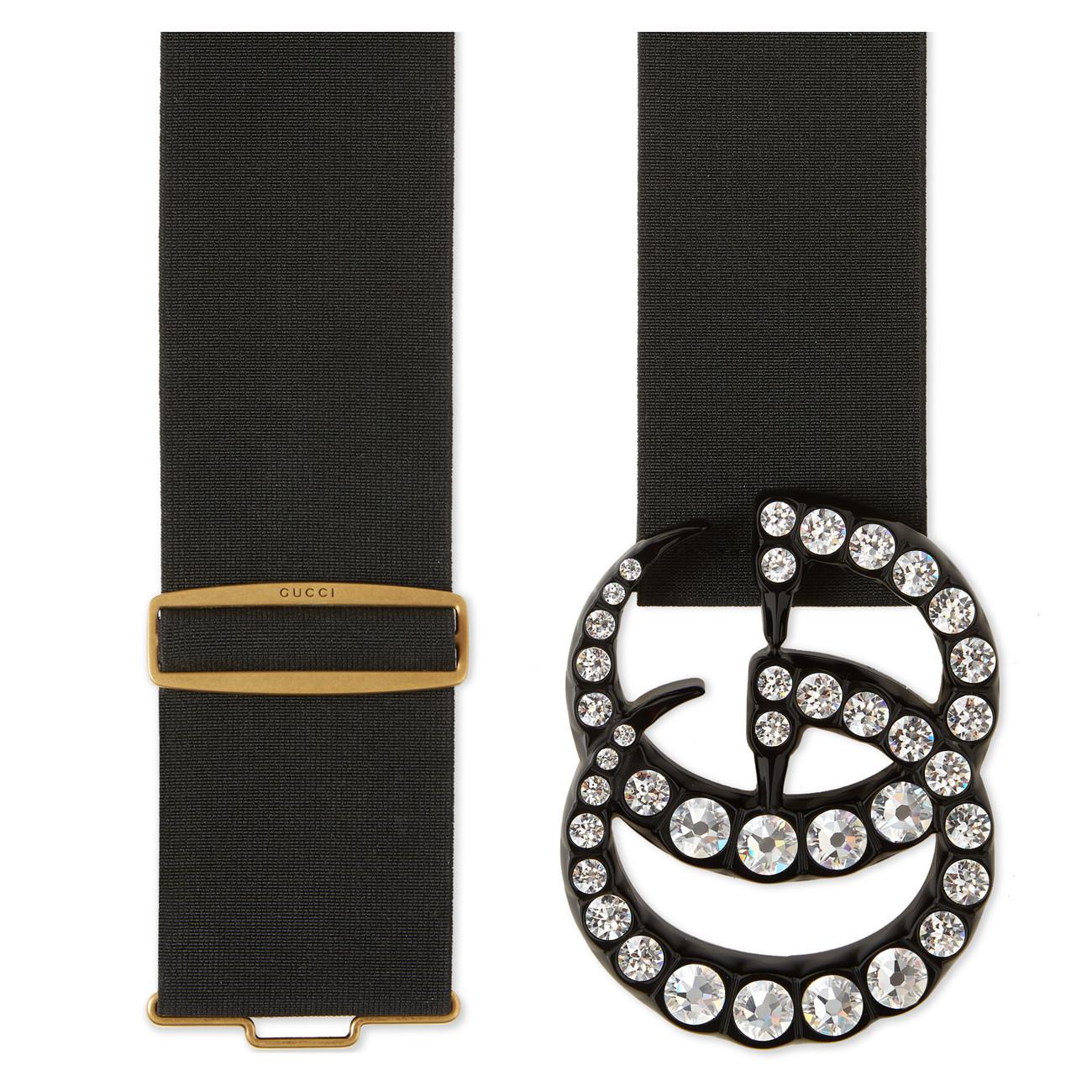 Gucci Elastic Belt With Crystal Double G Buckle in Black Lyst