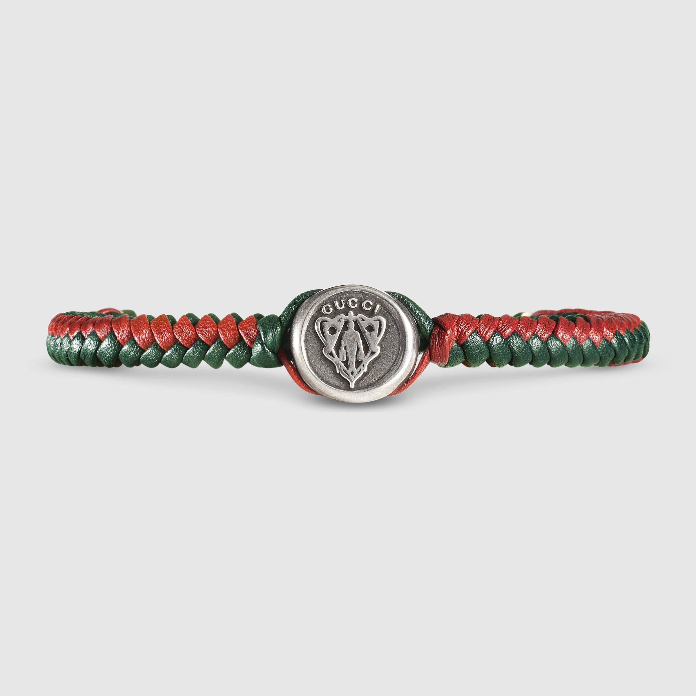 Gucci Woven Leather Bracelet in Red for Men | Lyst