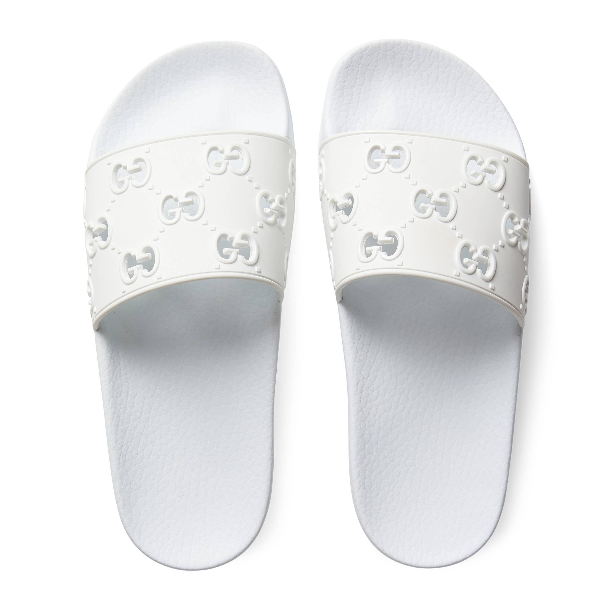 Gucci Rubber GG Slide Sandal in White | Lyst UK