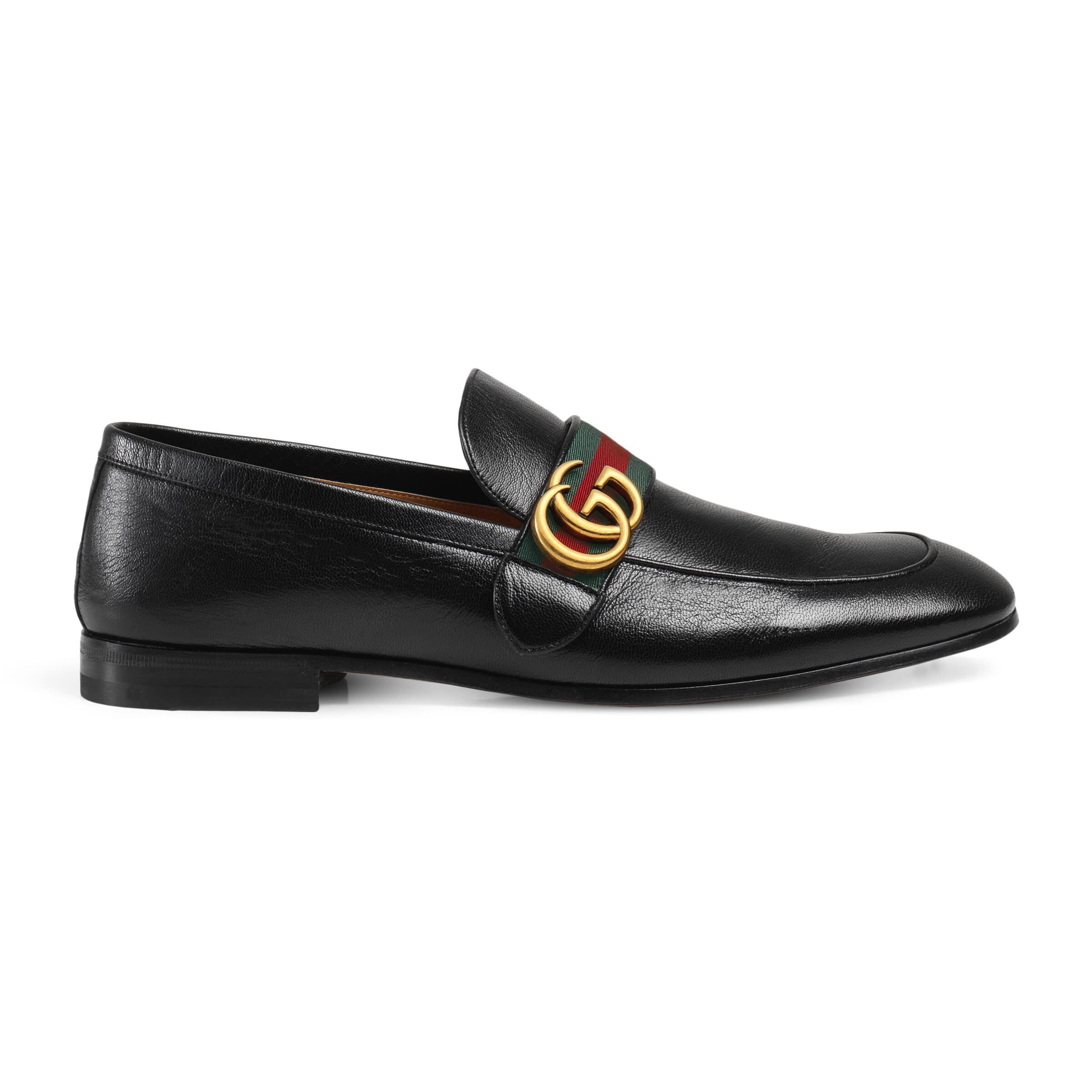 Gucci Leather Loafer With Double G And Web in Black for Men | Lyst