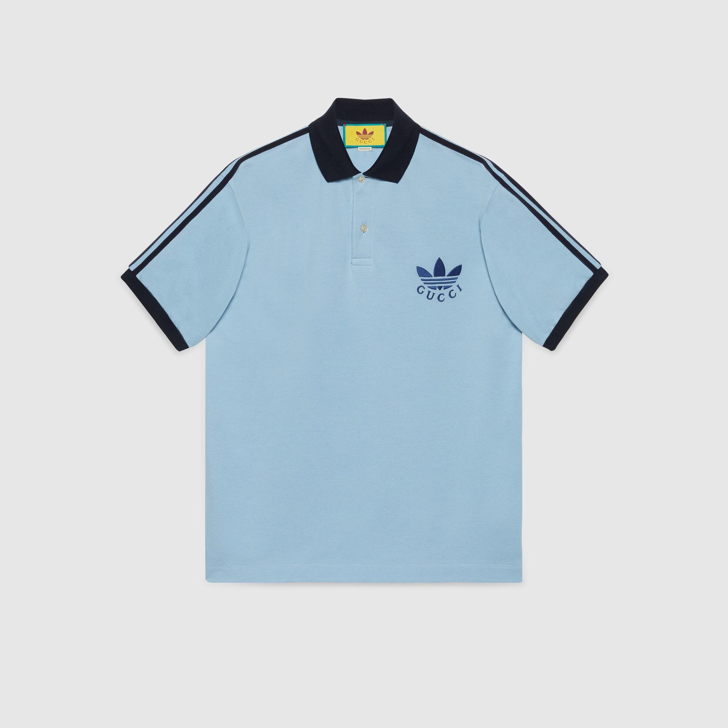 Gucci Adidas X Cotton Piquet Polo Shirt in Blue for Men | Lyst