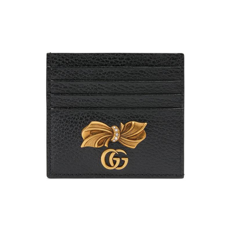 Gucci Leather Card Case With Bow Black Leather (Black) - Lyst