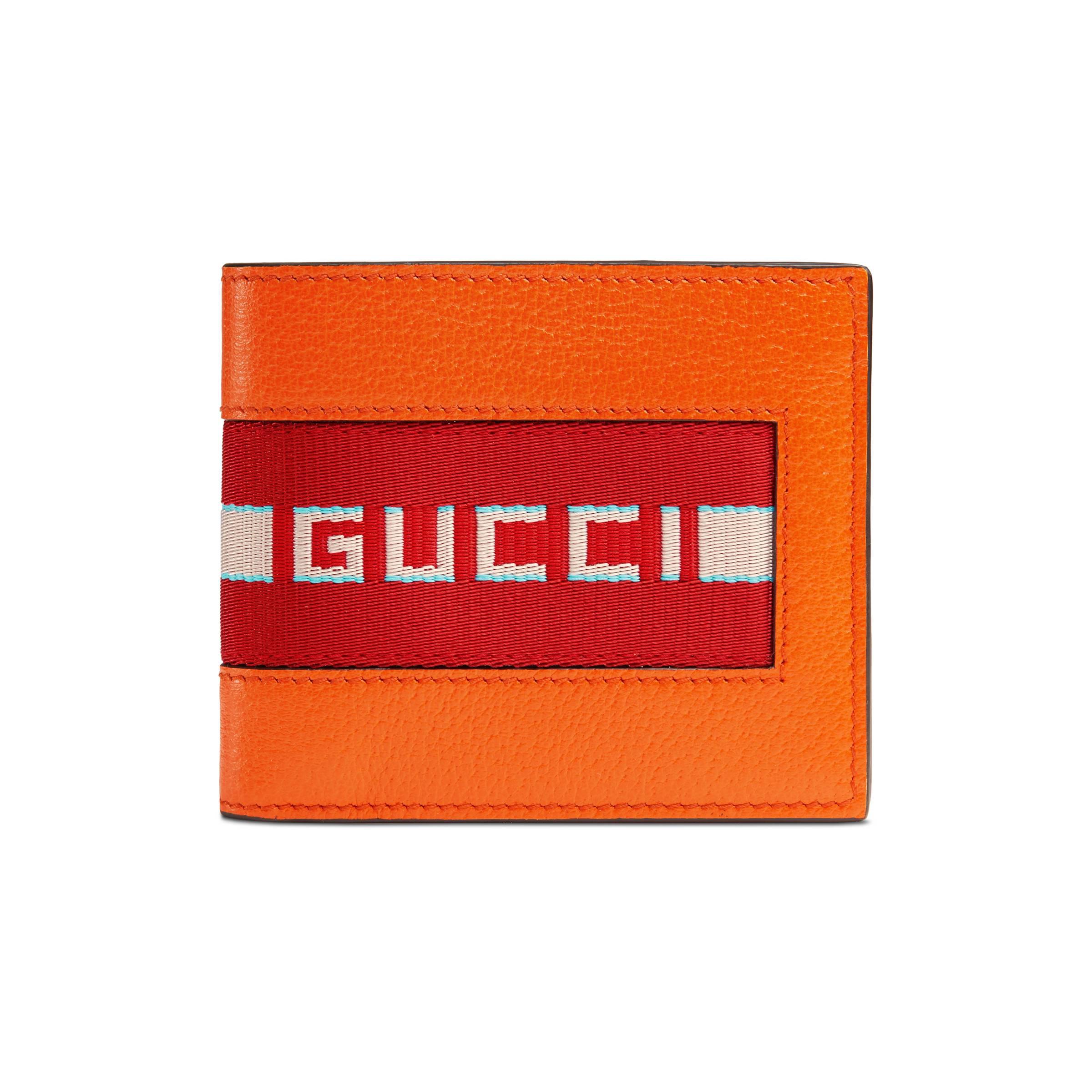 Gucci Stripe Leather Wallet in Orange 