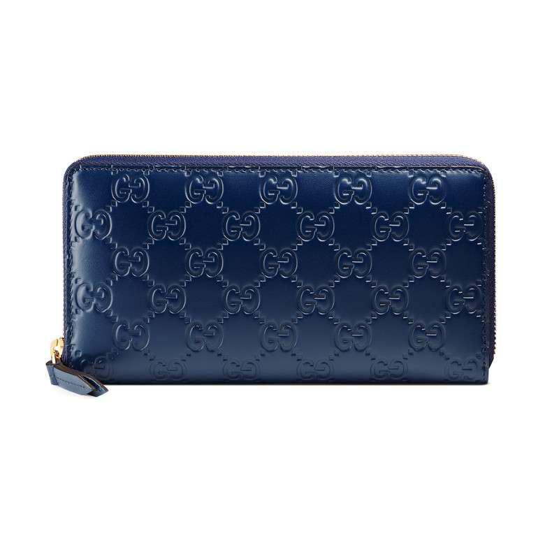 Gucci Signature Zip Around Wallet in Blue - Lyst