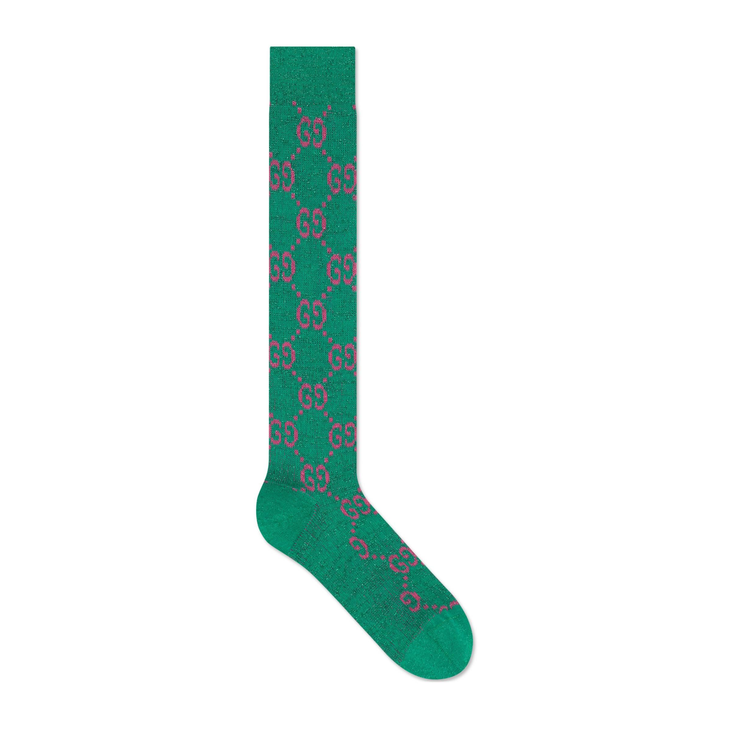 Gucci Lamé GG Socks in Green Lyst