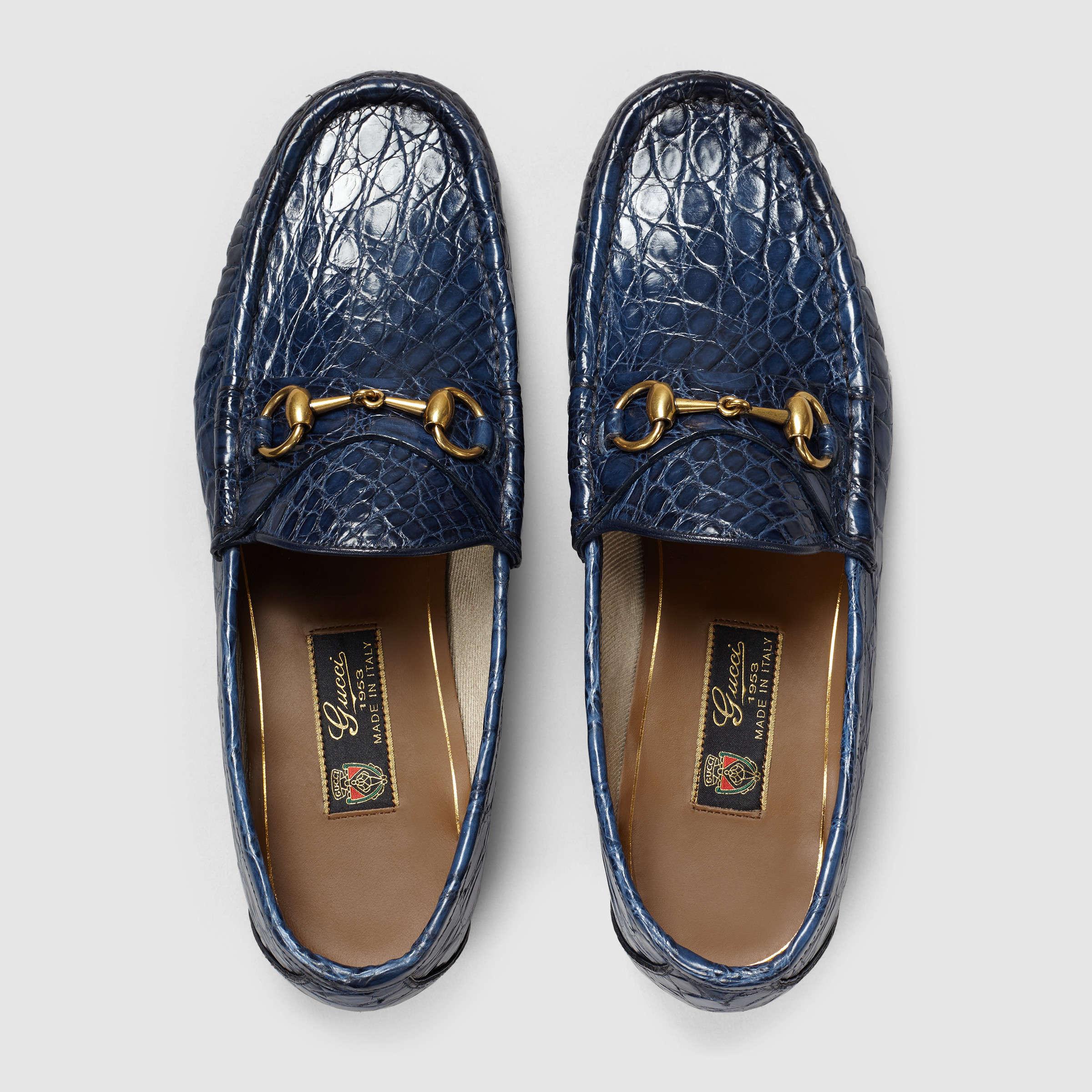 Men's Gucci Jordaan crocodile loafer in blue