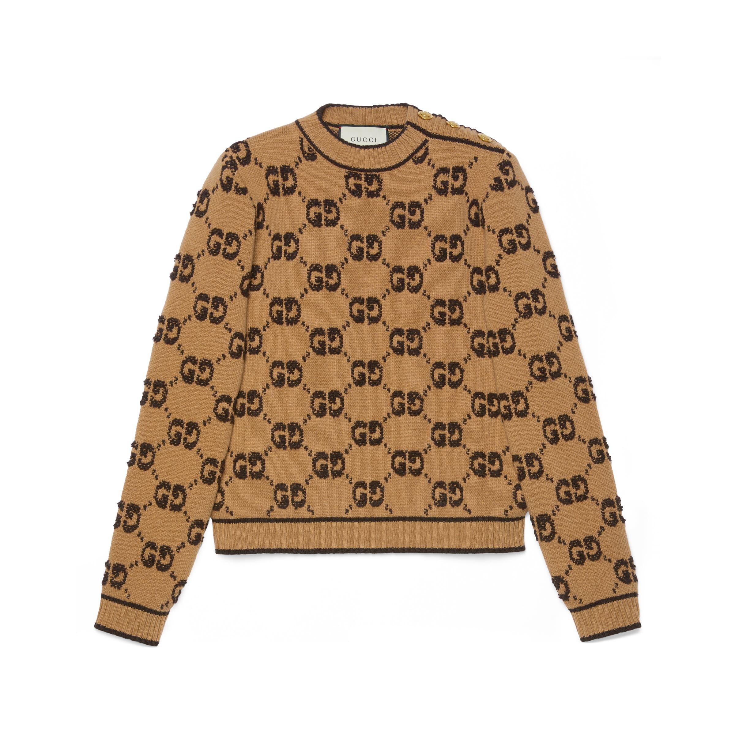 Gucci GG Wool Bouclé Jacquard Sweater in Natural | Lyst