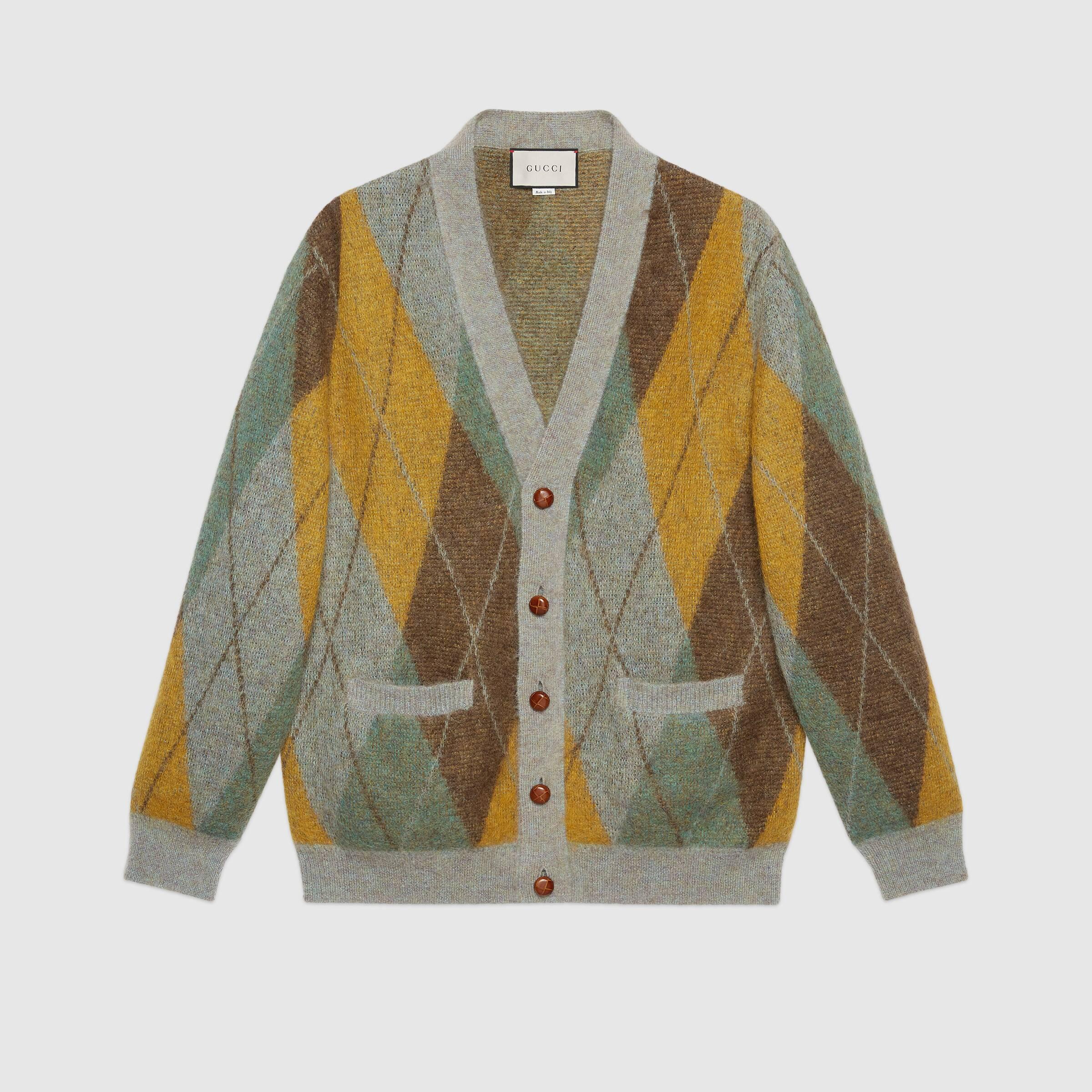 Gucci Cardigan Aus Mohairwolle Mit Argyle Muster In Grun Fur Herren Lyst