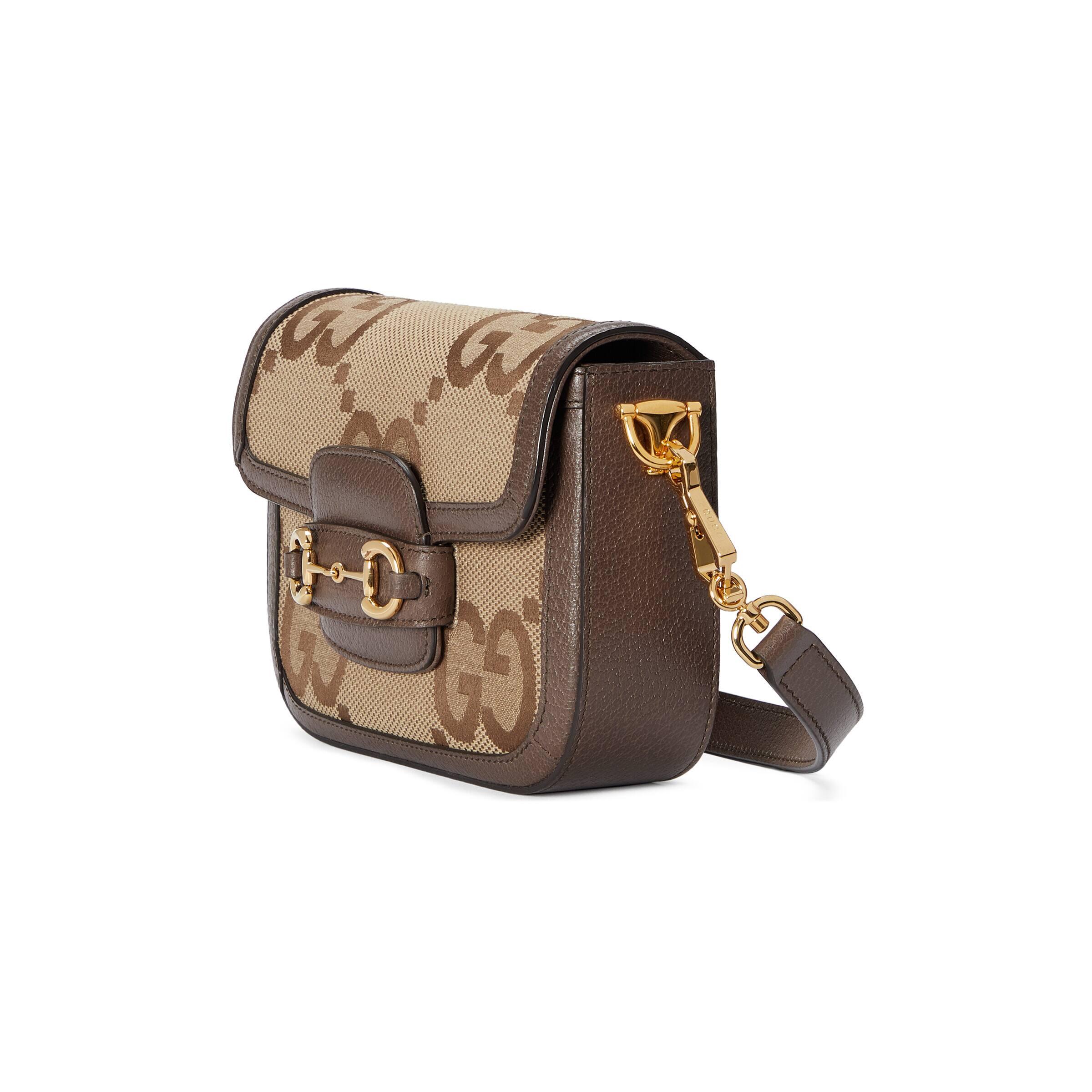 Gucci Horsebit 1955 Crossbody Bag GG Coated Canvas Mini Brown.