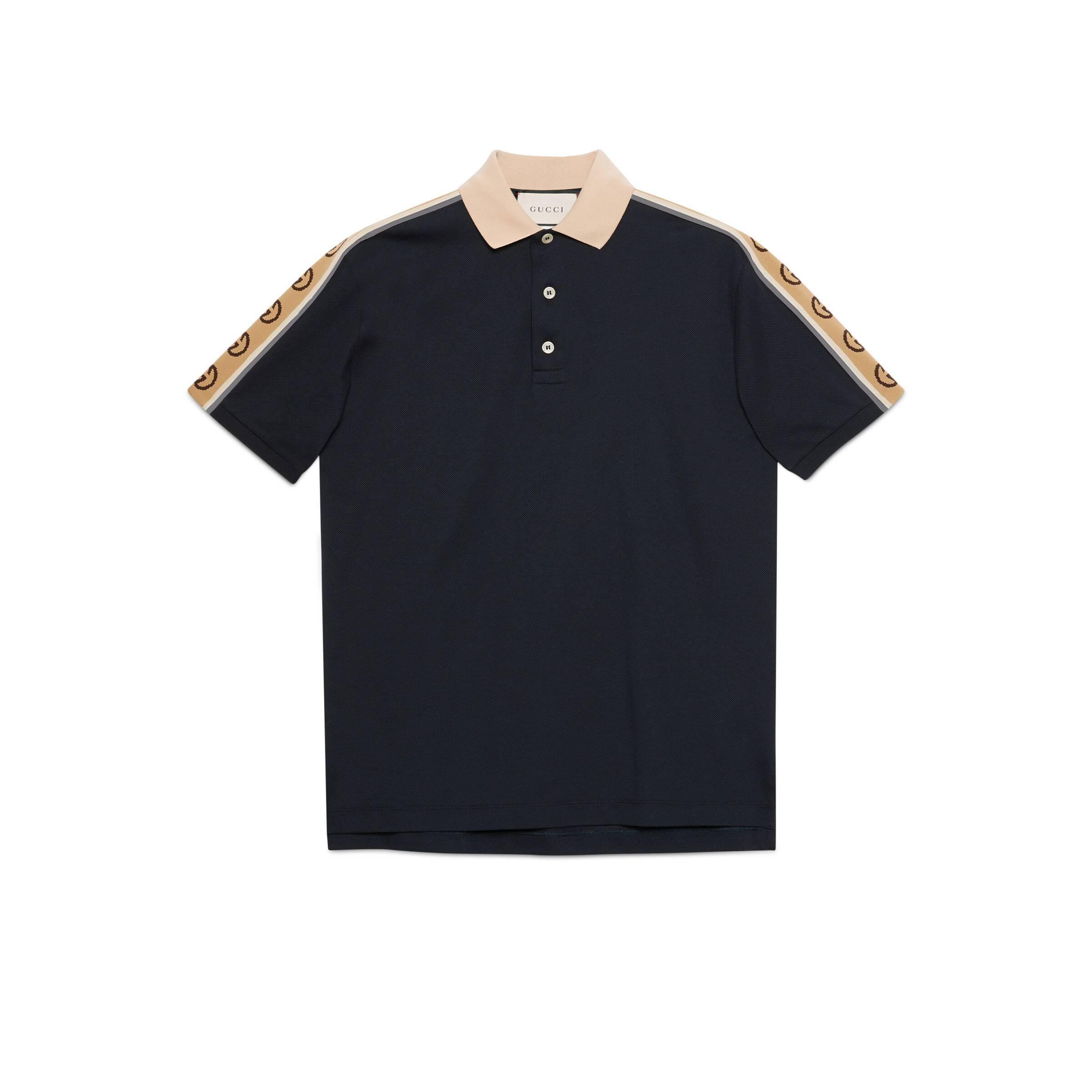 Gucci Cotton Polo With Interlocking G Stripe in Blue for Men - Lyst