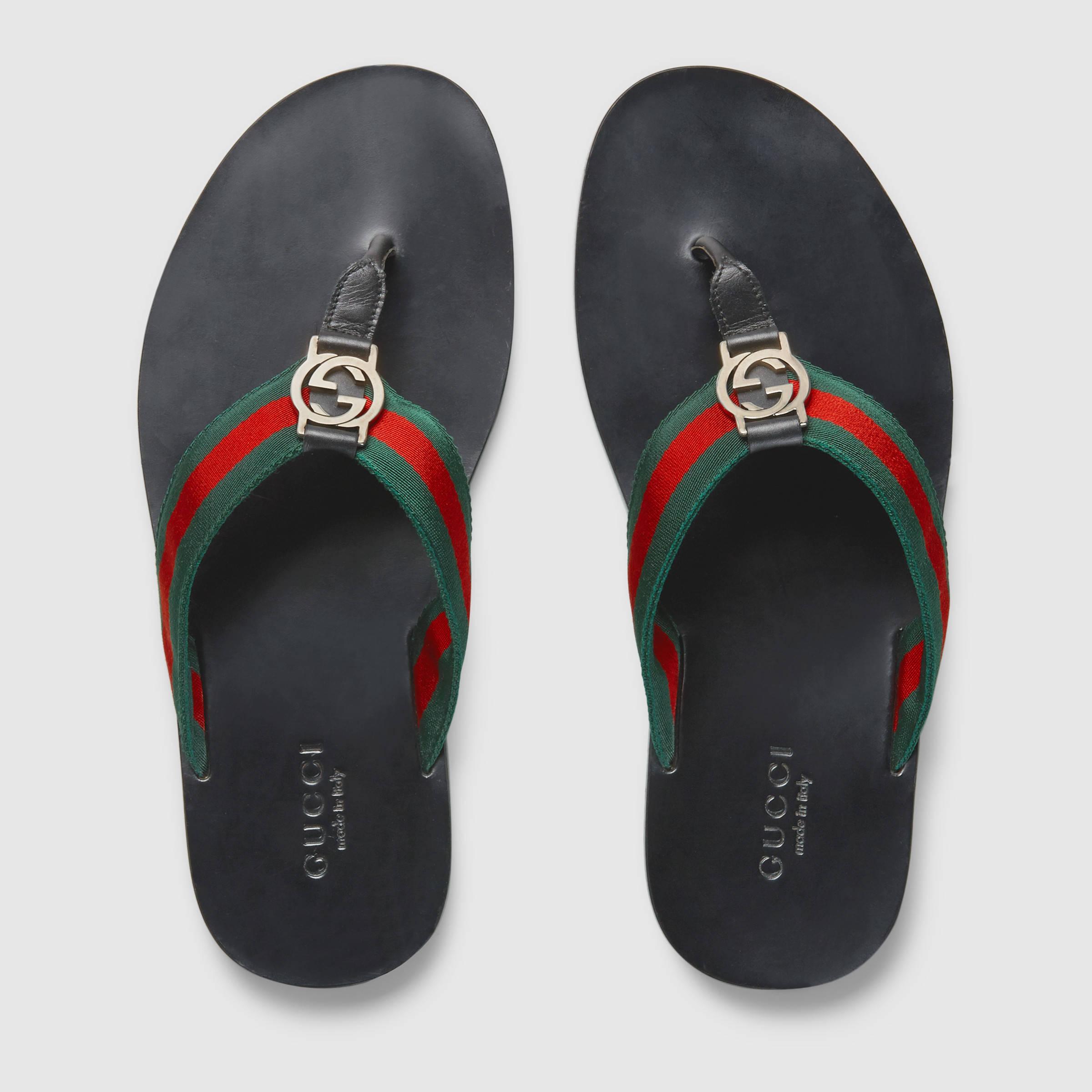 Gucci Web Strap Thong Sandal in Green for Men | Lyst